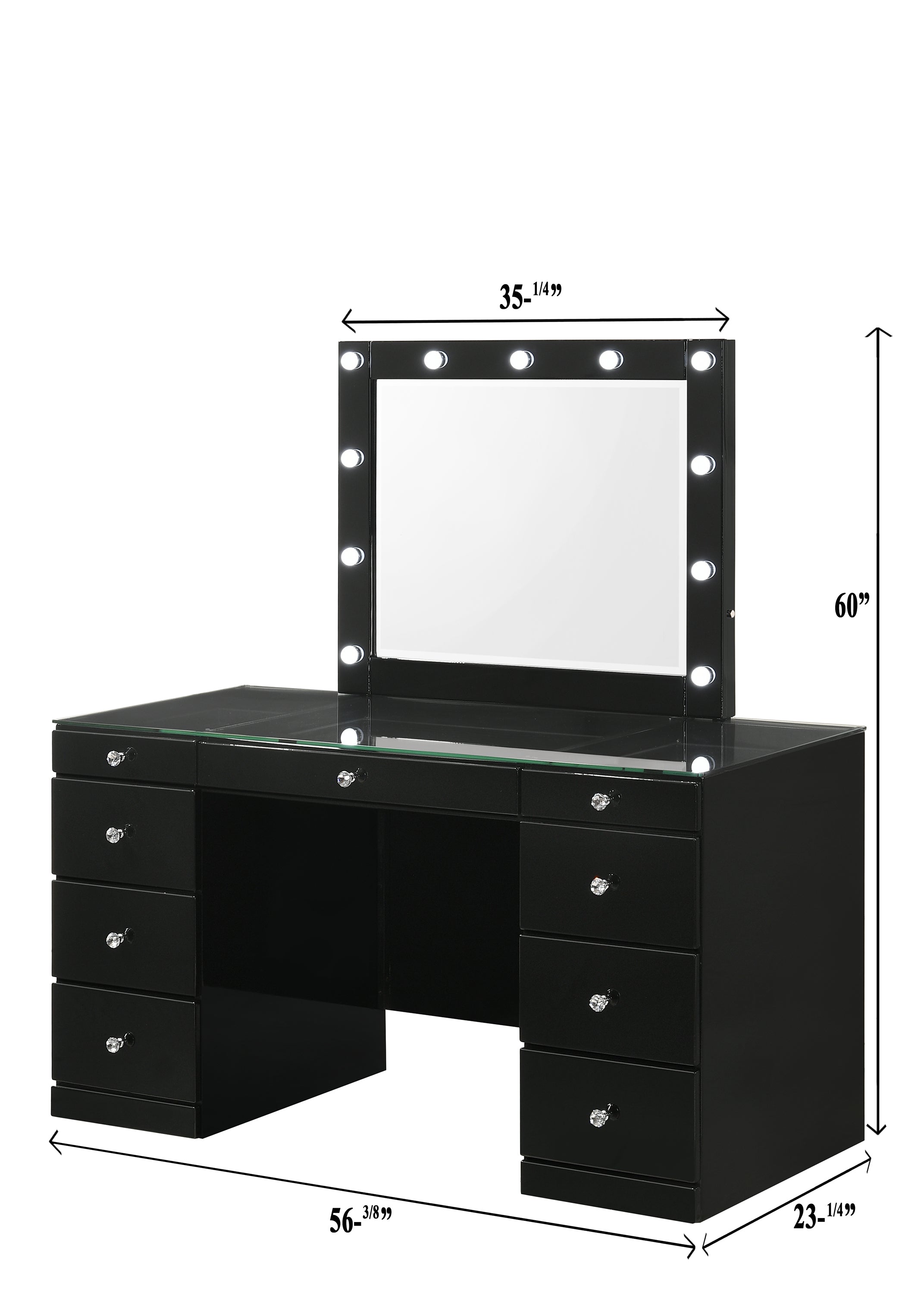 Avery Black Makeup Vanity Set with Lighted Mirror - SET | B4850BK-91-TOP | B4850BK-91-BASE | B4850BK-91-11 - Bien Home Furniture &amp; Electronics