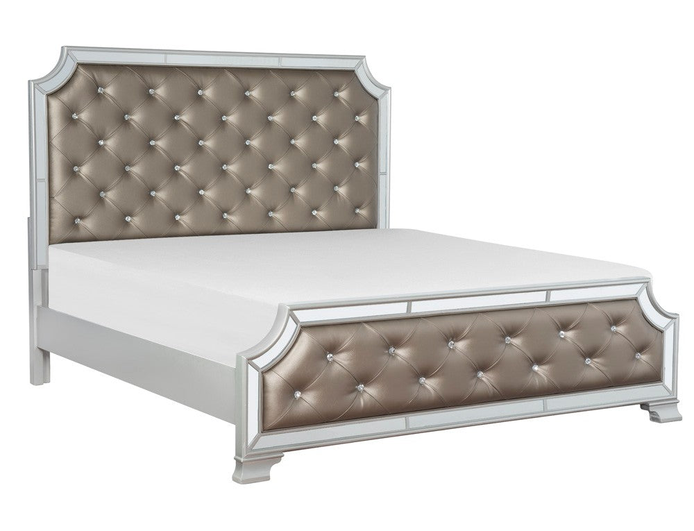 Avondale Silver Queen Mirrored Upholstered Panel Bed - SET | 1646-1 | 1646-2 | 1646-3 - Bien Home Furniture &amp; Electronics