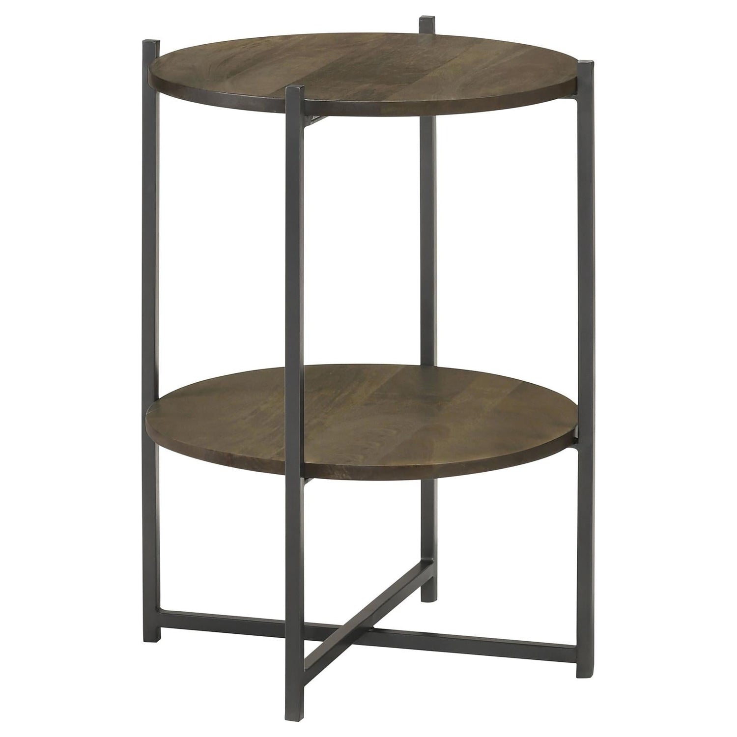 Axel Natural/Gunmetal Round Accent Table with Open Shelf - 935993 - Bien Home Furniture & Electronics