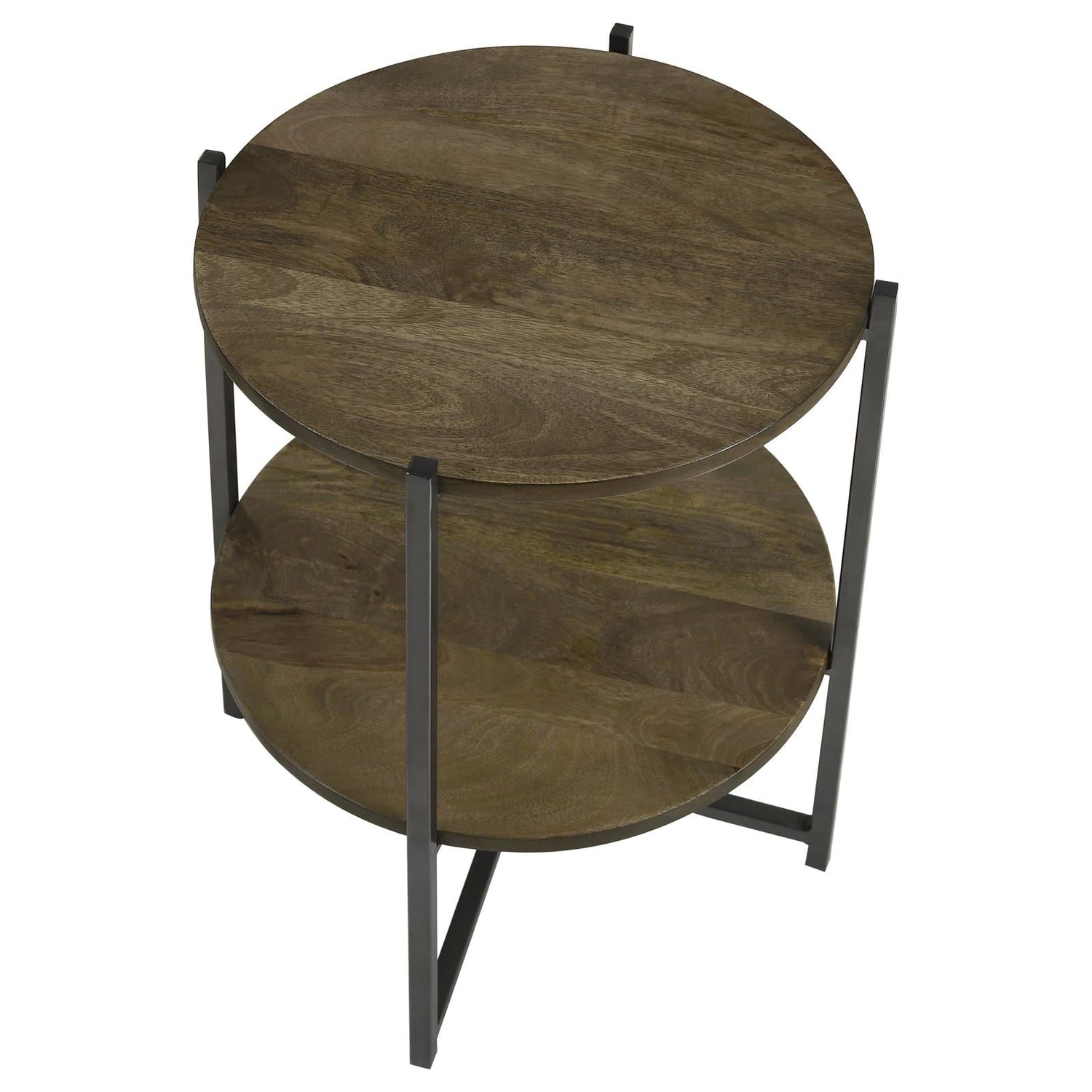 Axel Natural/Gunmetal Round Accent Table with Open Shelf - 935993 - Bien Home Furniture & Electronics