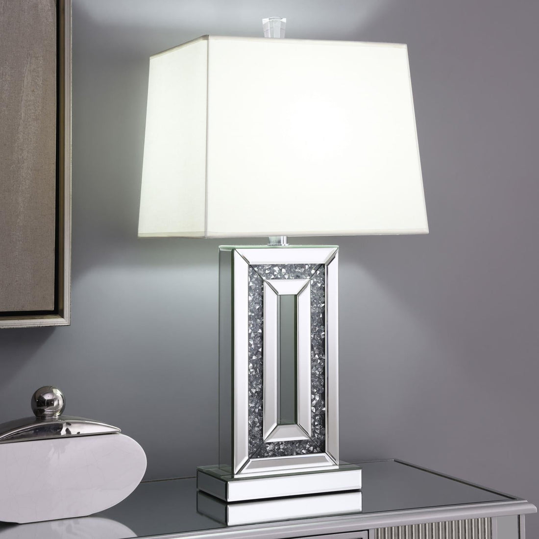 Ayelet Table Lamp with Square Shade White/Mirror - 923288 - Bien Home Furniture &amp; Electronics
