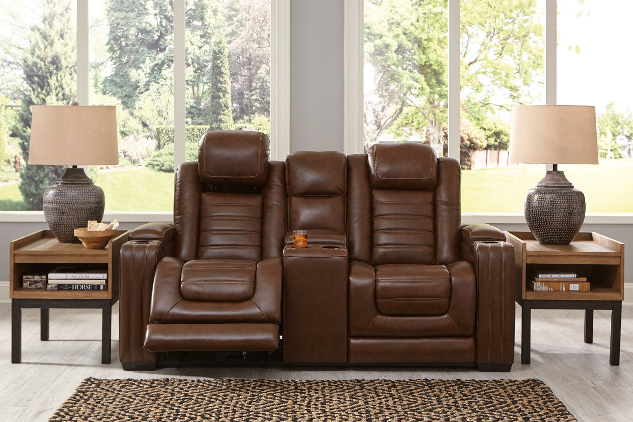 Backtrack Chocolate Power Reclining Loveseat with Console - U2800418 - Bien Home Furniture &amp; Electronics