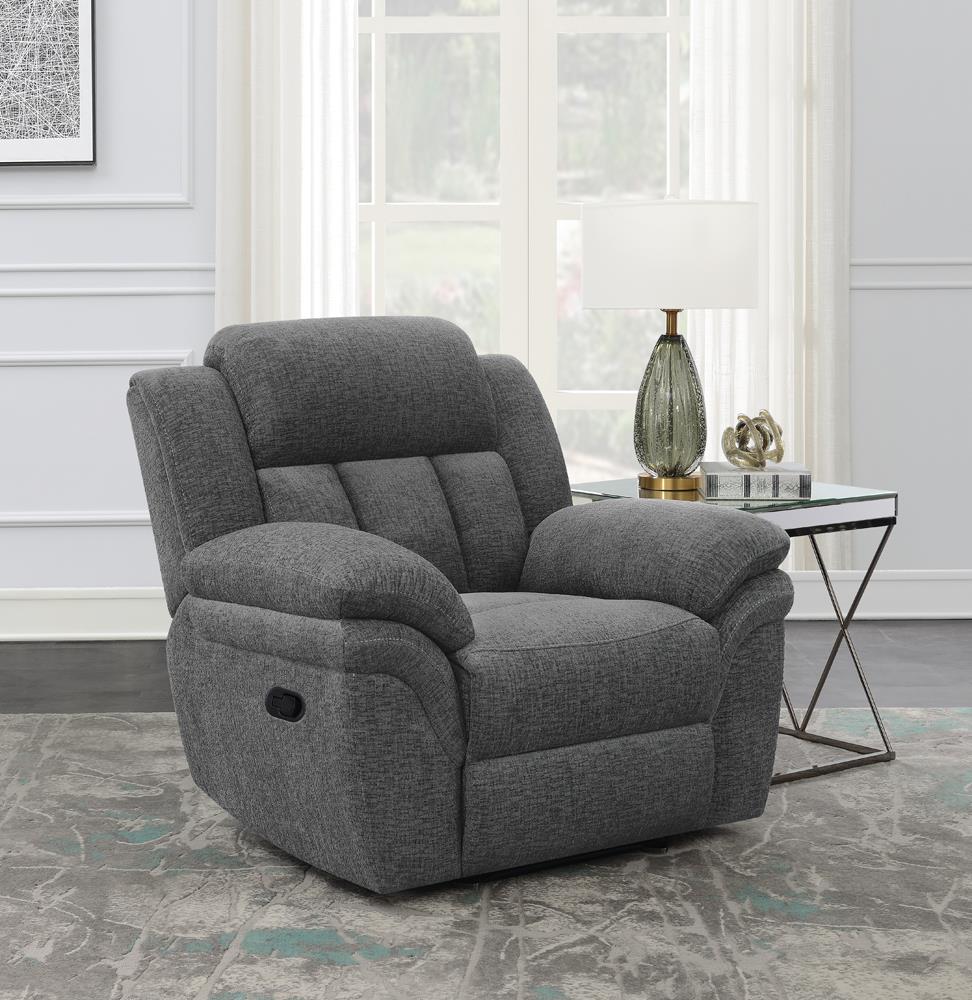 Bahrain Upholstered Glider Recliner Charcoal - 609543 - Bien Home Furniture & Electronics