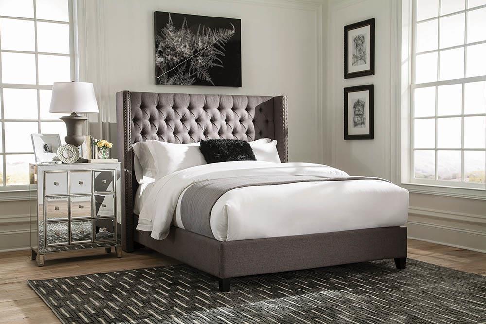 Bancroft Demi-wing Upholstered California King Bed Gray - 301405KW - Bien Home Furniture &amp; Electronics