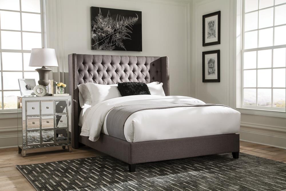 Bancroft Demi-wing Upholstered Eastern King Bed Gray - 301405KE - Bien Home Furniture &amp; Electronics
