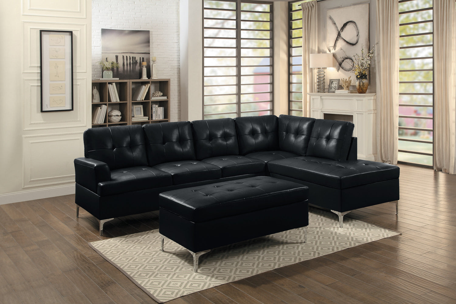 Barrington New Black Ottoman - SH8378BLK-4 - Bien Home Furniture & Electronics