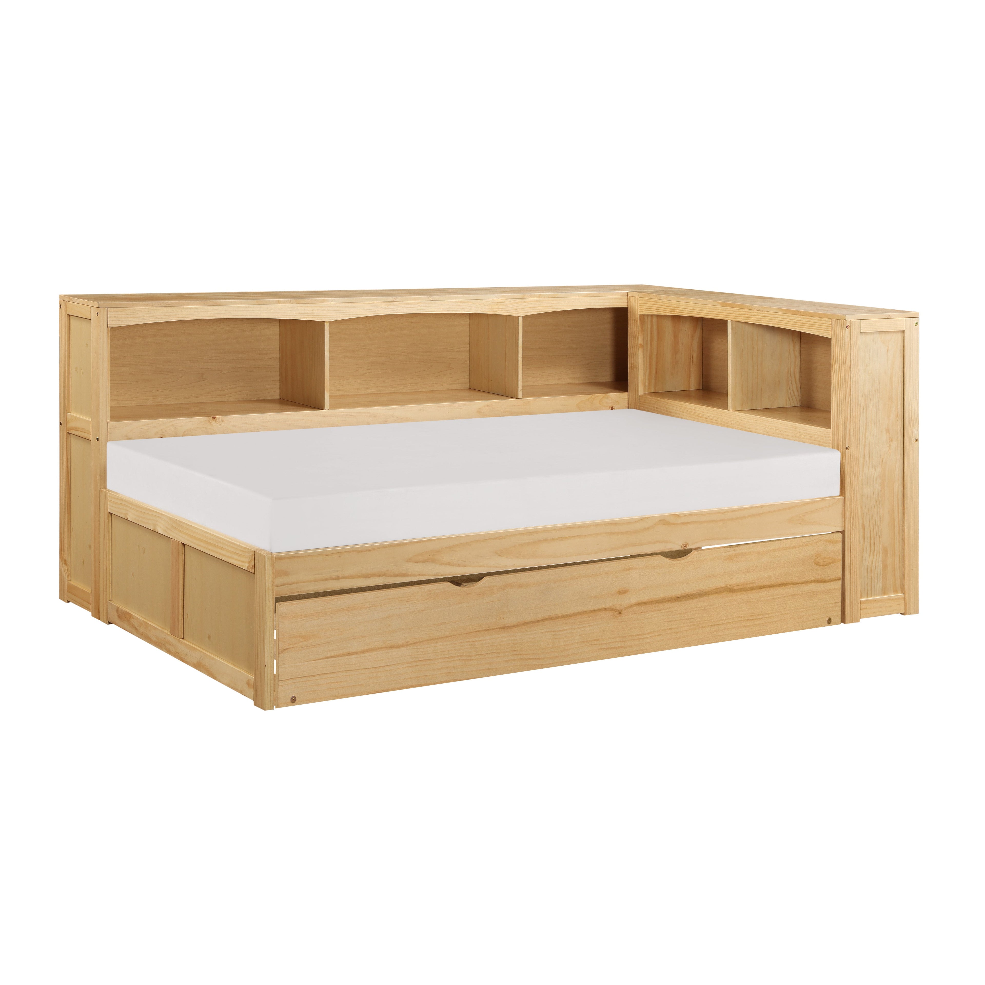 Bartly Pine Twin Bookcase Corner Bed with Twin Trundle - SET | B2043BC-1 | B2043BC-2 | B2043BC-BC | B2043-R - Bien Home Furniture & Electronics