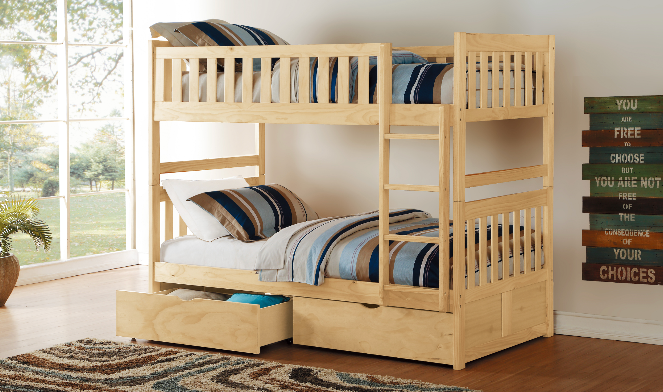 Bartly Pine Twin/Twin Bunk Bed with Storage Boxes - SET | B2043-1 | B2043-2 | B2043-SL | B2043-T - Bien Home Furniture &amp; Electronics