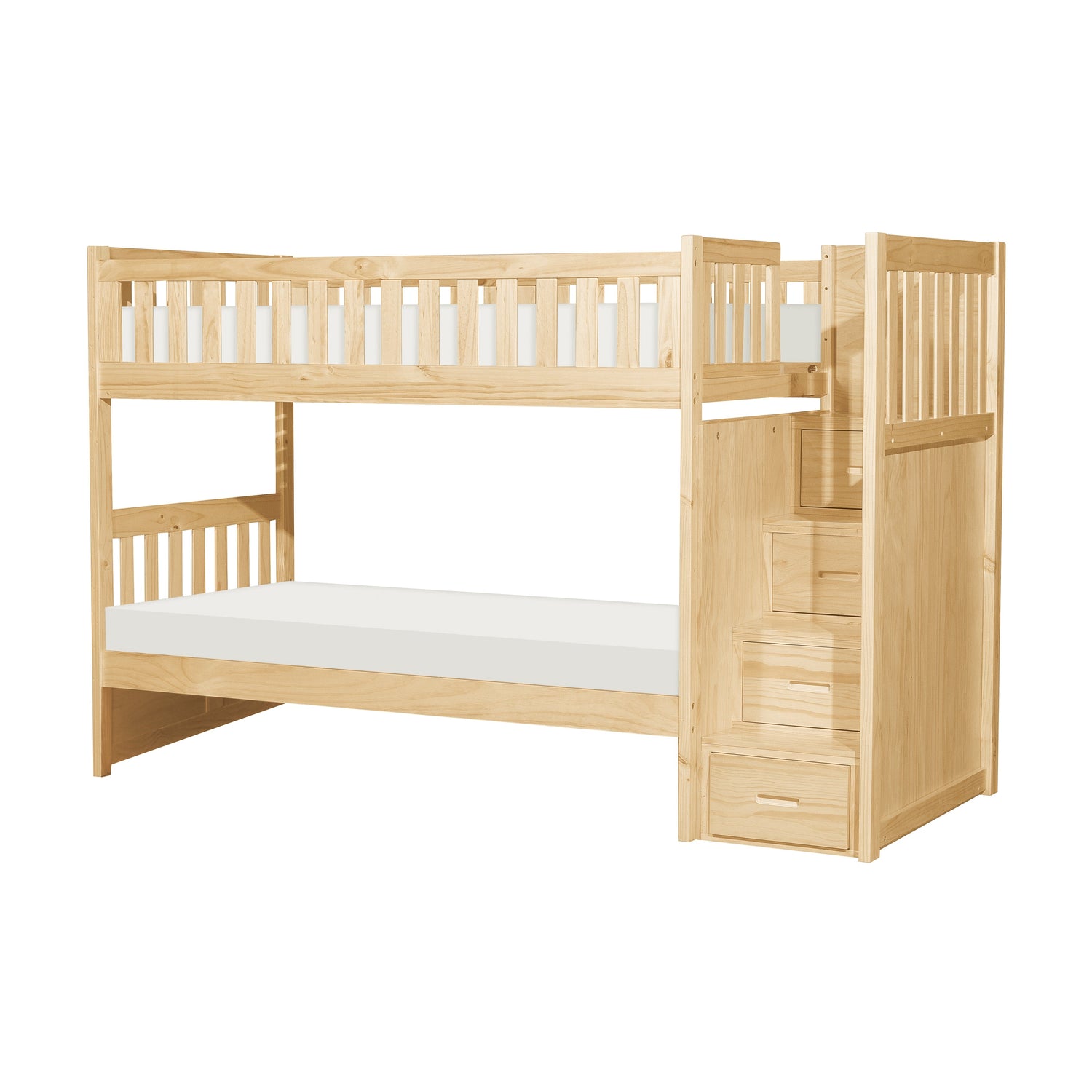 Bartly Pine Twin/Twin Step Bunk Bed - SET | B2043SB-1 | B2043SB-2 | B2043SB-3 | B2043SB-SL - Bien Home Furniture & Electronics