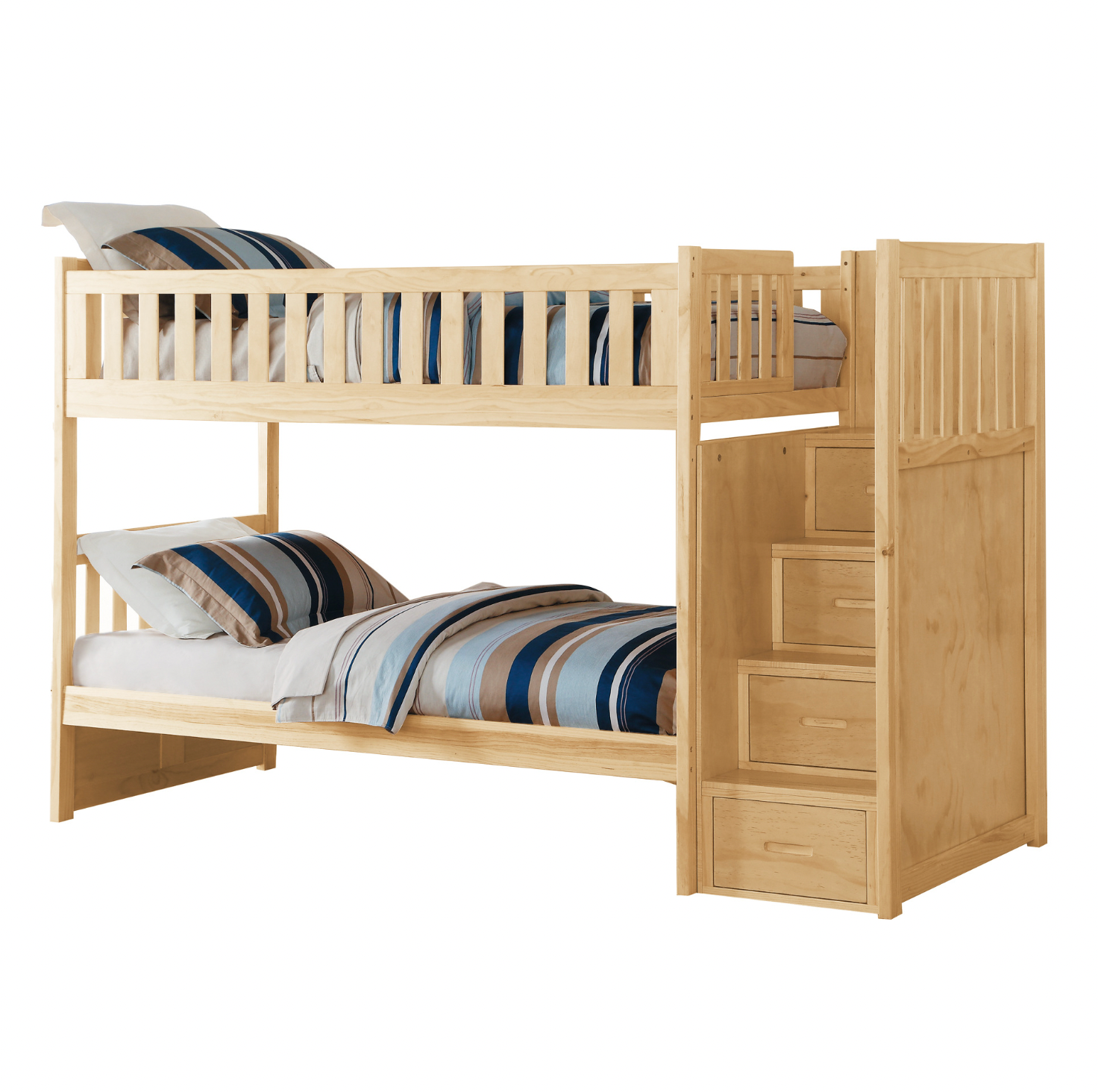 Bartly Pine Twin/Twin Step Bunk Bed with Storage Boxes - SET | B2043SB-1 | B2043SB-2 | B2043SB-3 | B2043SB-SL | B2043-T - Bien Home Furniture & Electronics