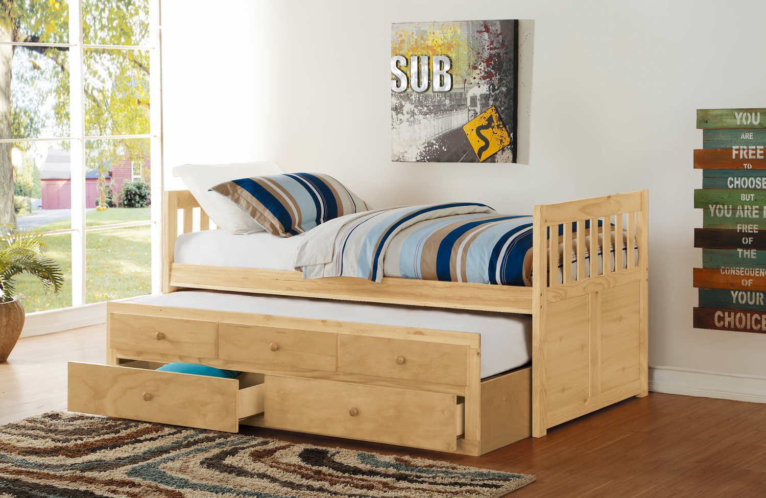 Bartly Pine Twin/Twin Trundle Bed - SET | B2043PR-1 | B2043PR-2 - Bien Home Furniture & Electronics