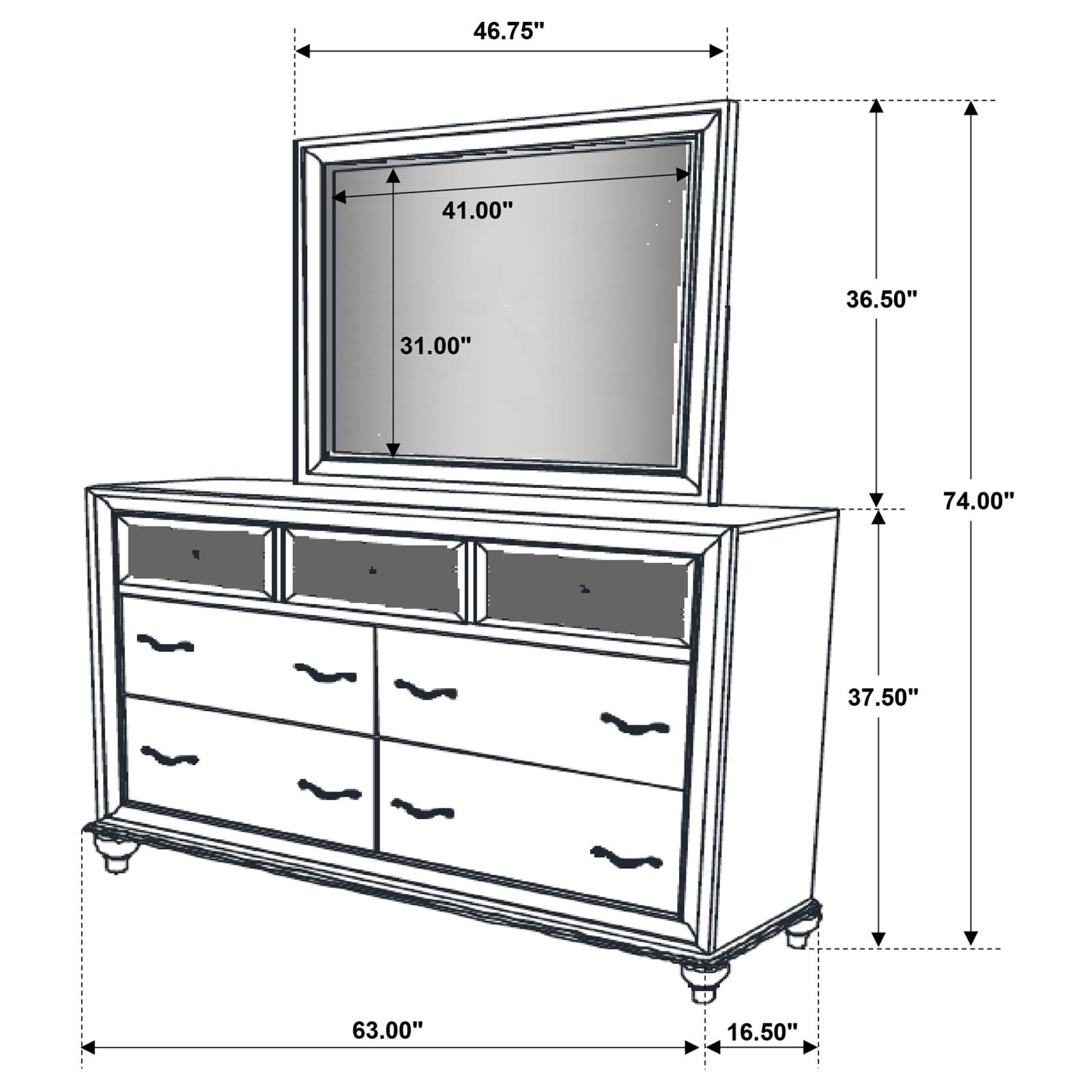 Barzini 7-drawer Dresser with Mirror White - 205893M - Bien Home Furniture & Electronics