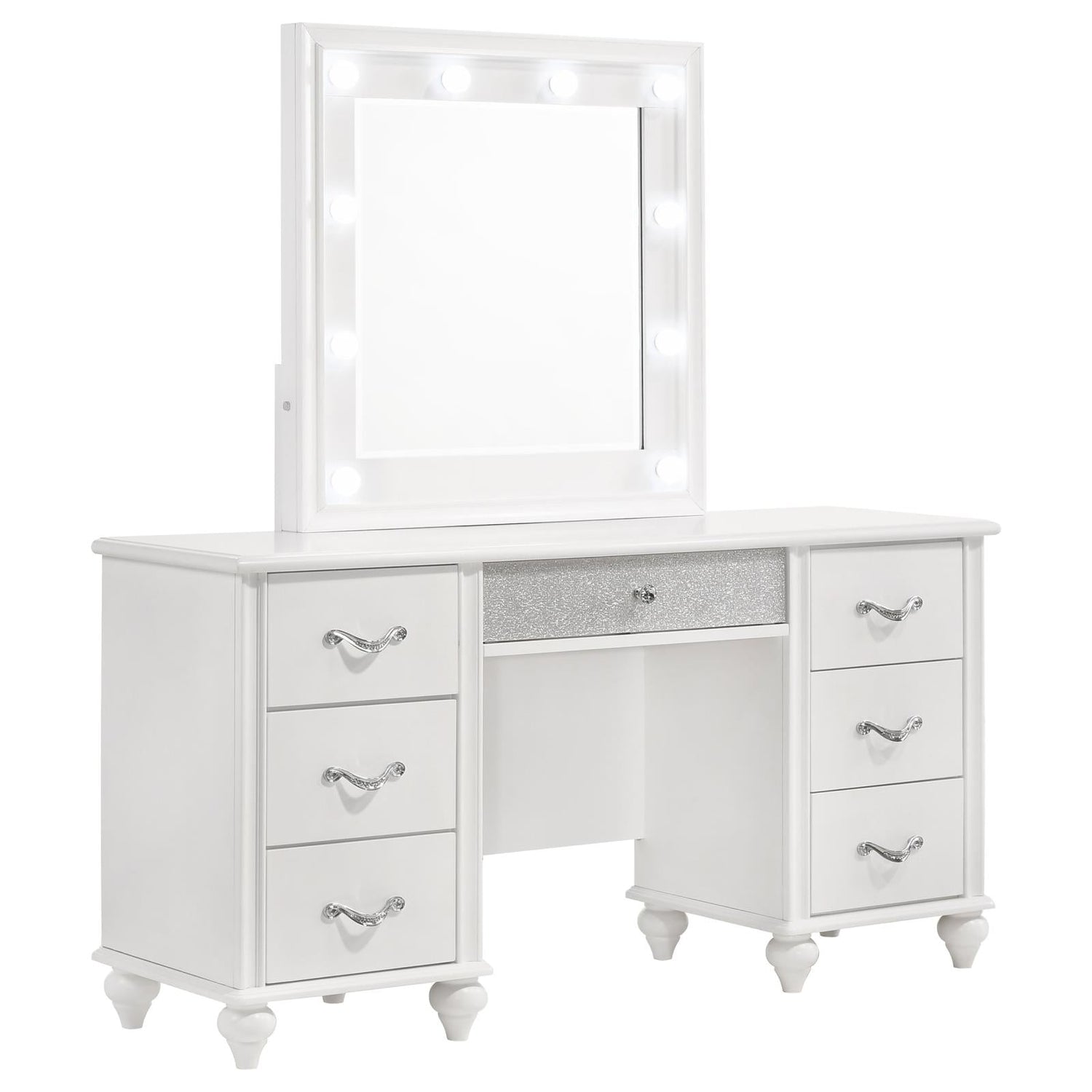 Barzini 7-Drawer Vanity Desk with Lighted Mirror White - 205897 - Bien Home Furniture & Electronics