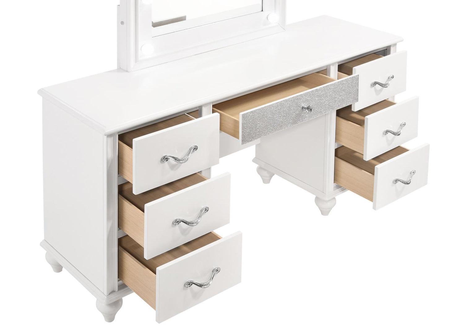 Barzini 7-Drawer Vanity Desk with Lighted Mirror White - 205897 - Bien Home Furniture &amp; Electronics
