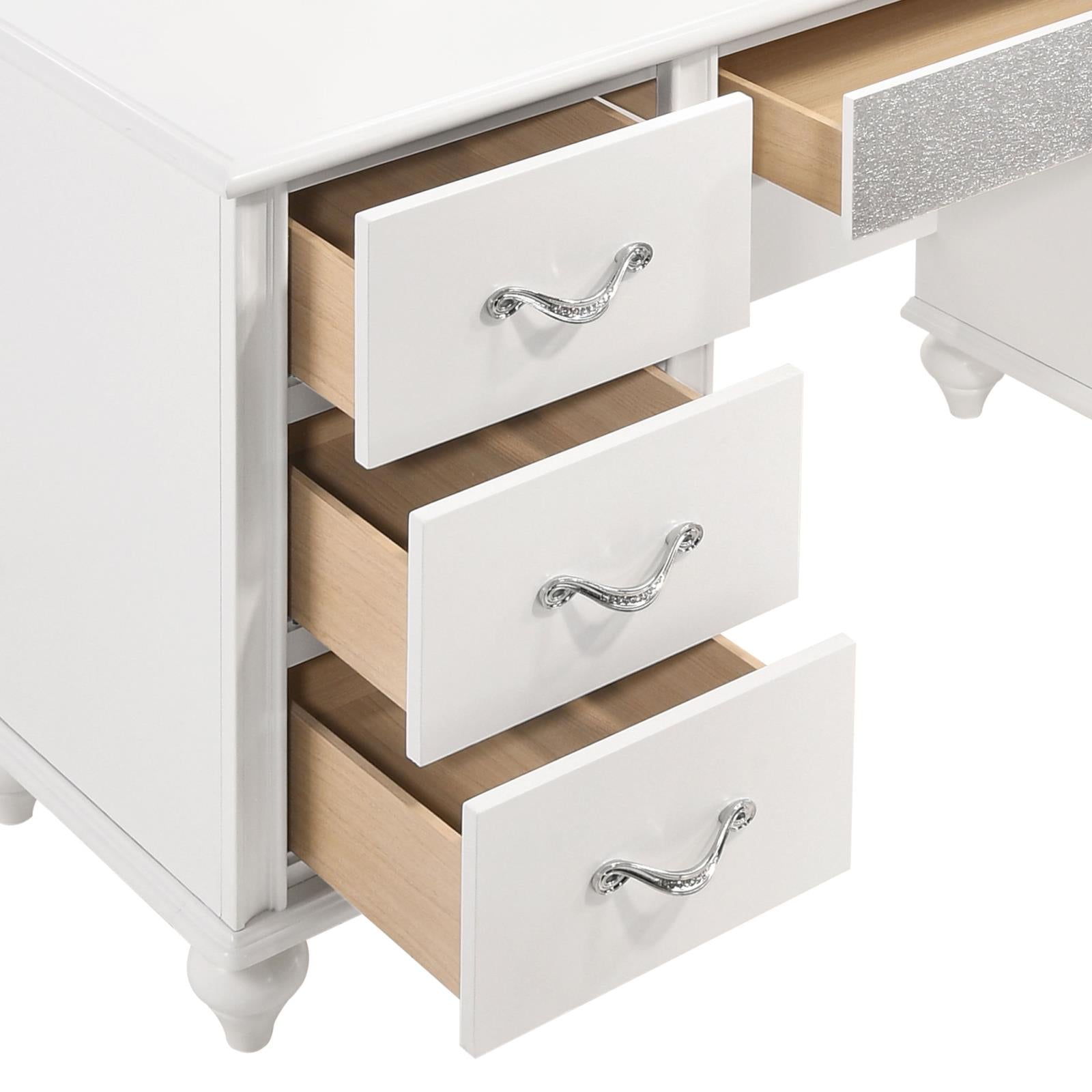 Barzini 7-Drawer Vanity Desk with Lighted Mirror White - 205897 - Bien Home Furniture &amp; Electronics