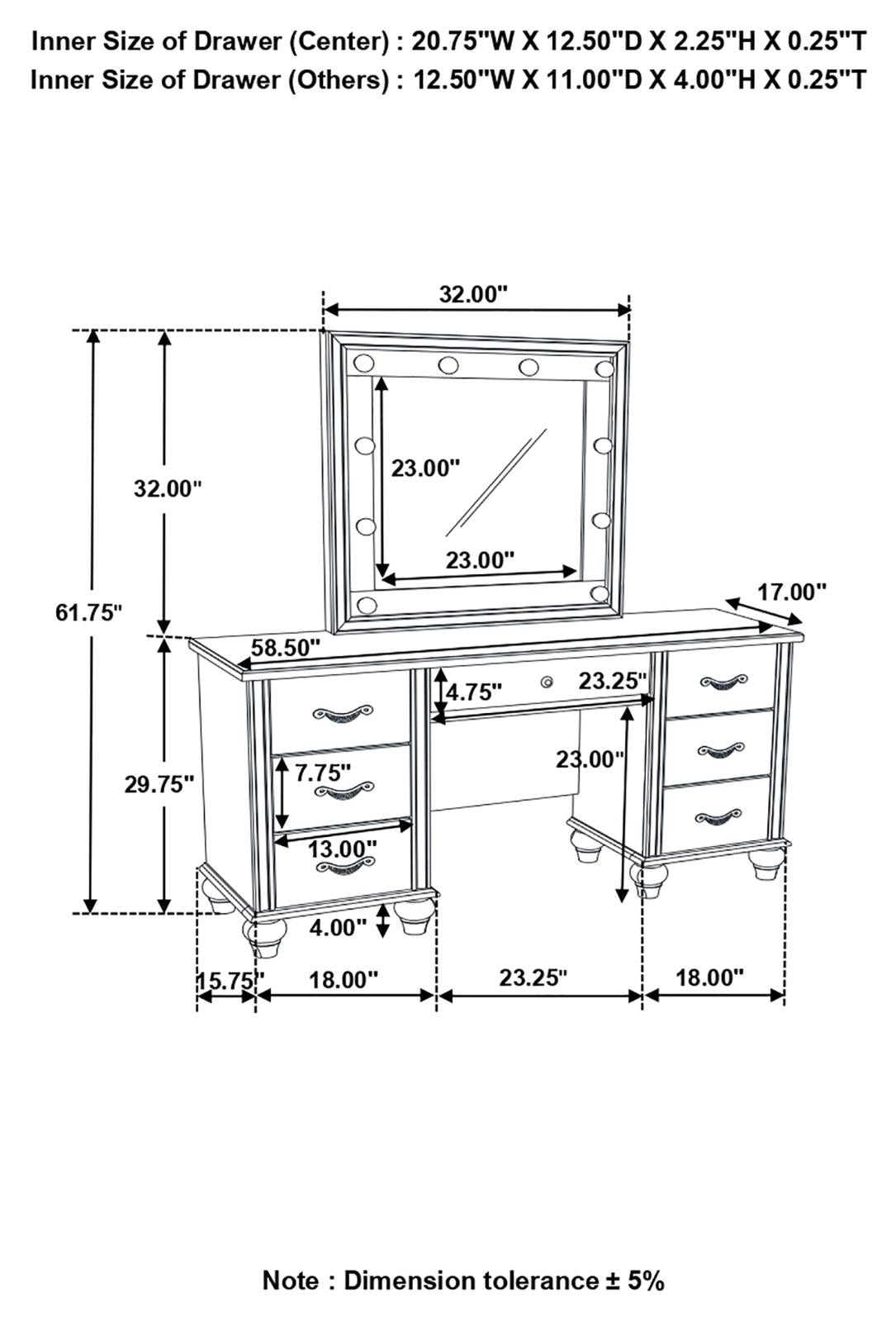 Barzini 7-Drawer Vanity Desk with Lighted Mirror White - 205897 - Bien Home Furniture &amp; Electronics