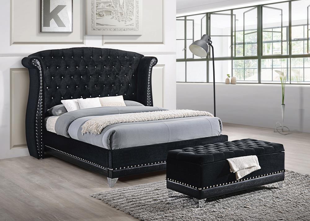 Barzini Eastern King Tufted Upholstered Bed Black - 300643KE - Bien Home Furniture & Electronics