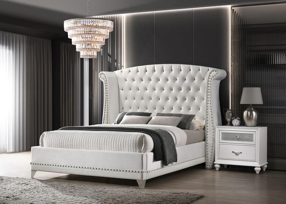 Barzini Eastern King Wingback Tufted Bed White - 300843KE - Bien Home Furniture & Electronics