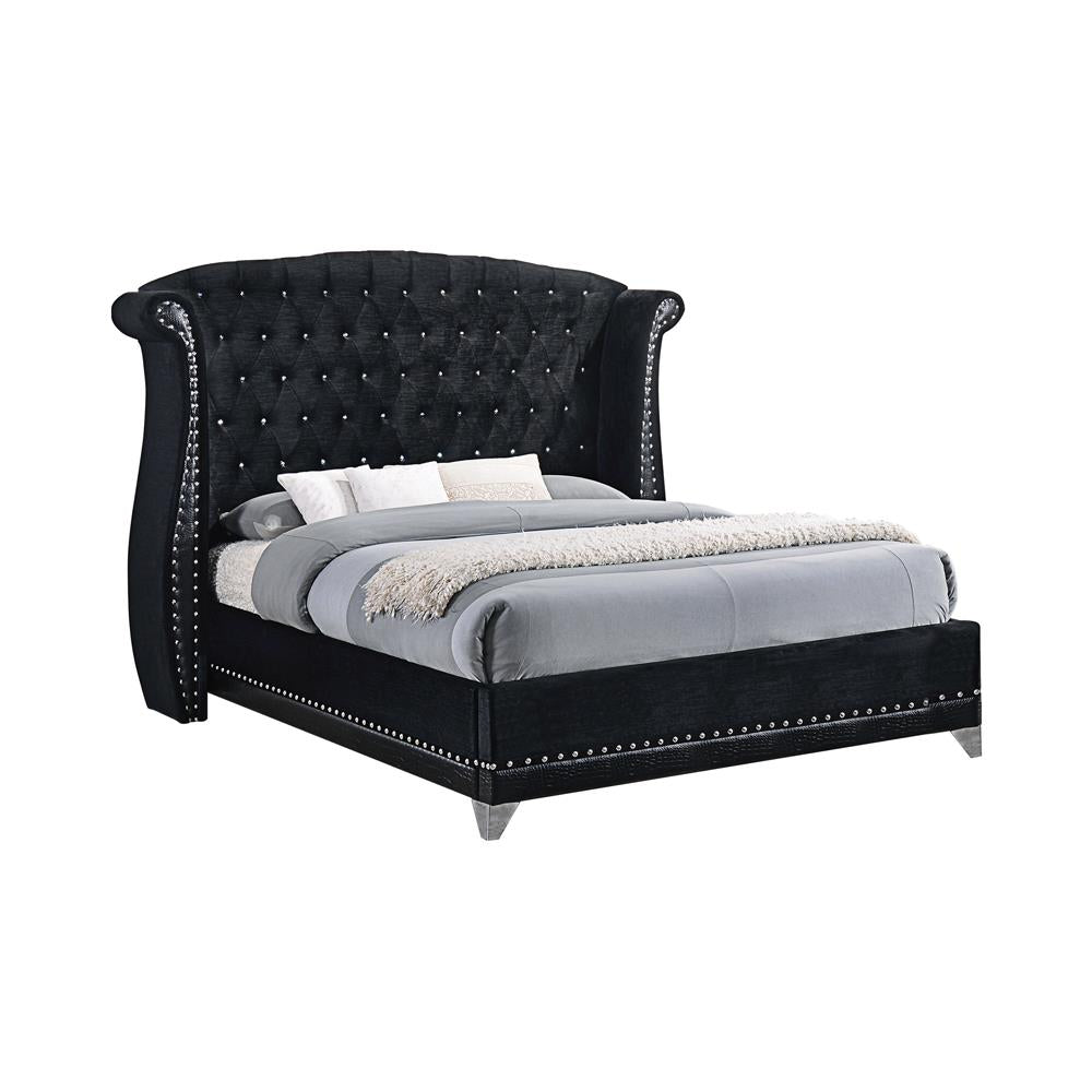 Barzini Queen Tufted Upholstered Bed Black - 300643Q - Bien Home Furniture & Electronics