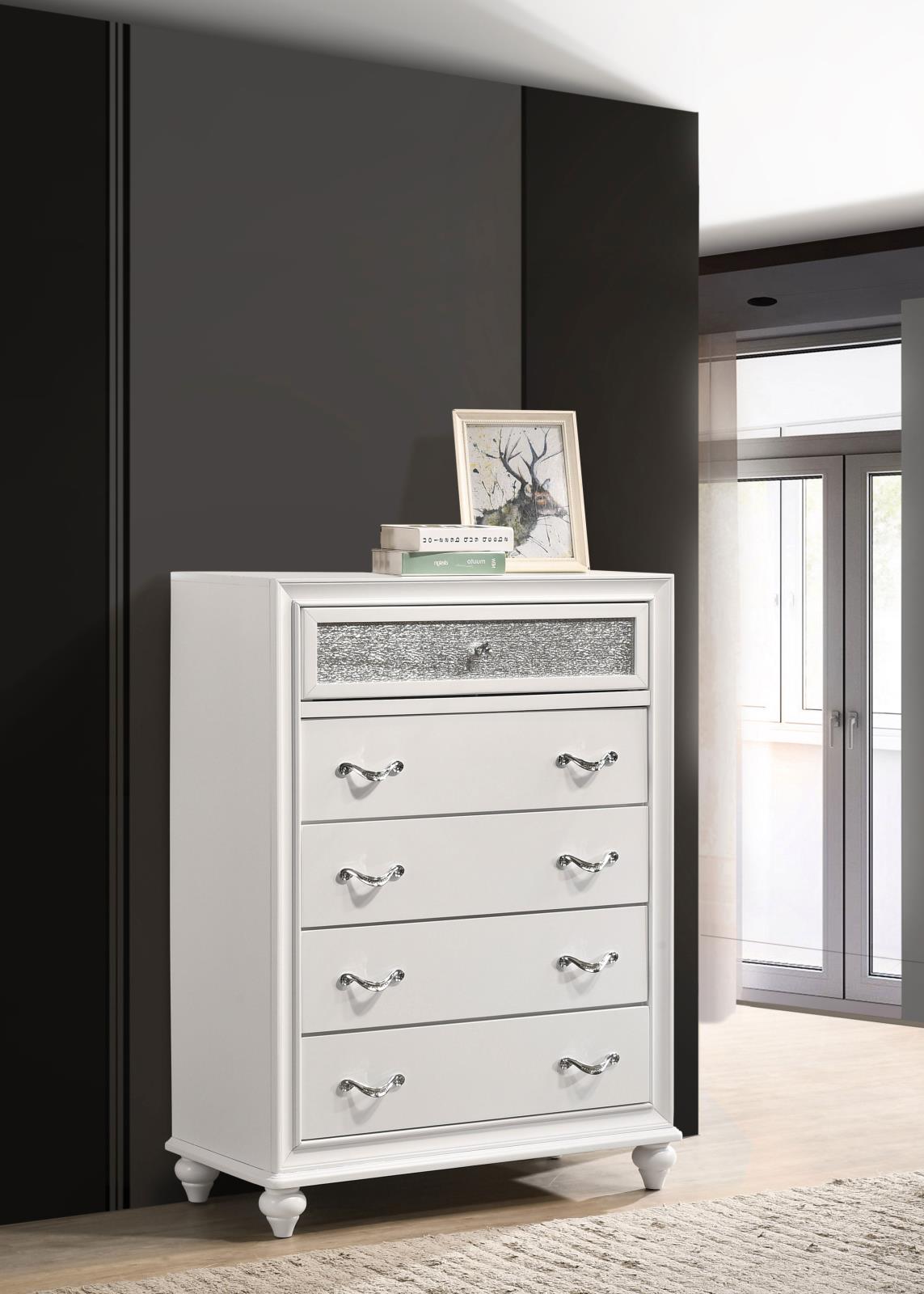 Barzini White 5-Drawer Chest - 205895 - Bien Home Furniture & Electronics