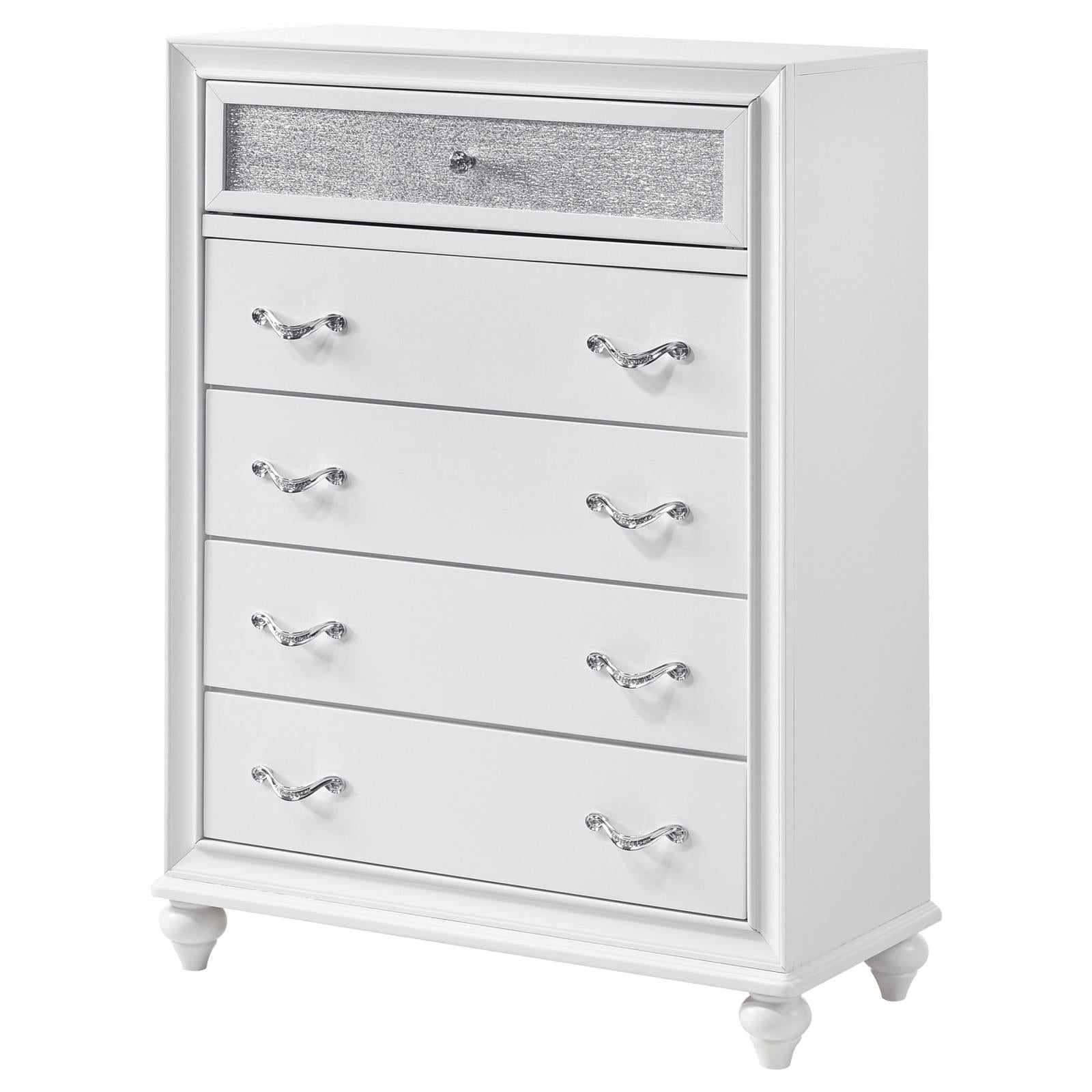 Barzini White 5-Drawer Chest - 205895 - Bien Home Furniture & Electronics