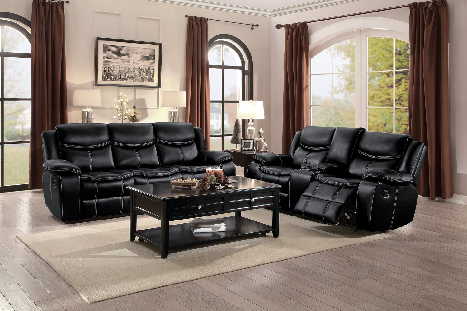Bastrop Black Reclining Living Room Set - SET | 8230BLK-3 | 8230BLK-2 | 8230BLK-1 - Bien Home Furniture & Electronics
