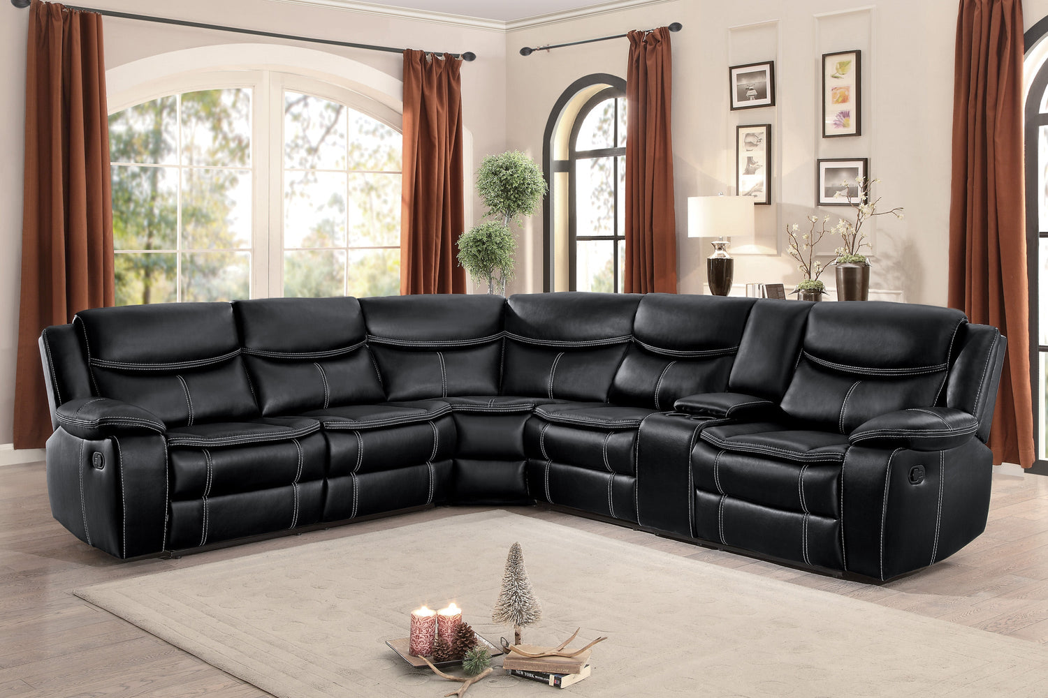 Bastrop Black Reclining Sectional - SET | 8230BLK-2L | 8230BLK-2RCN | 8230BLK-CR - Bien Home Furniture & Electronics