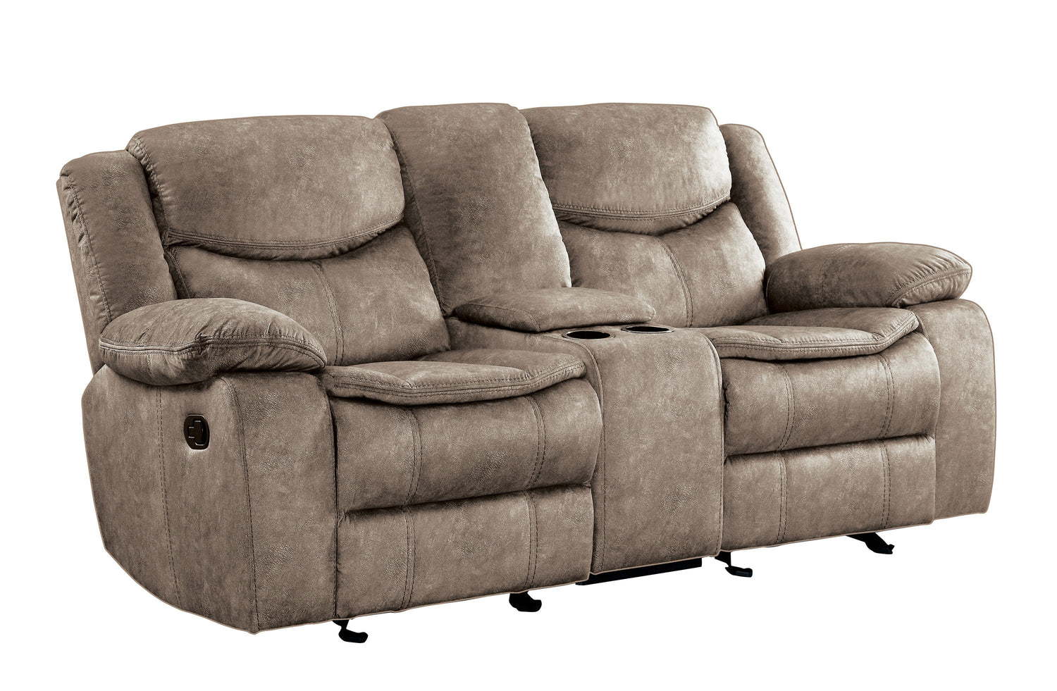 Bastrop Brown Fabric Double Glider Reclining Loveseat with Center Console - 8230FBR-2 - Bien Home Furniture & Electronics
