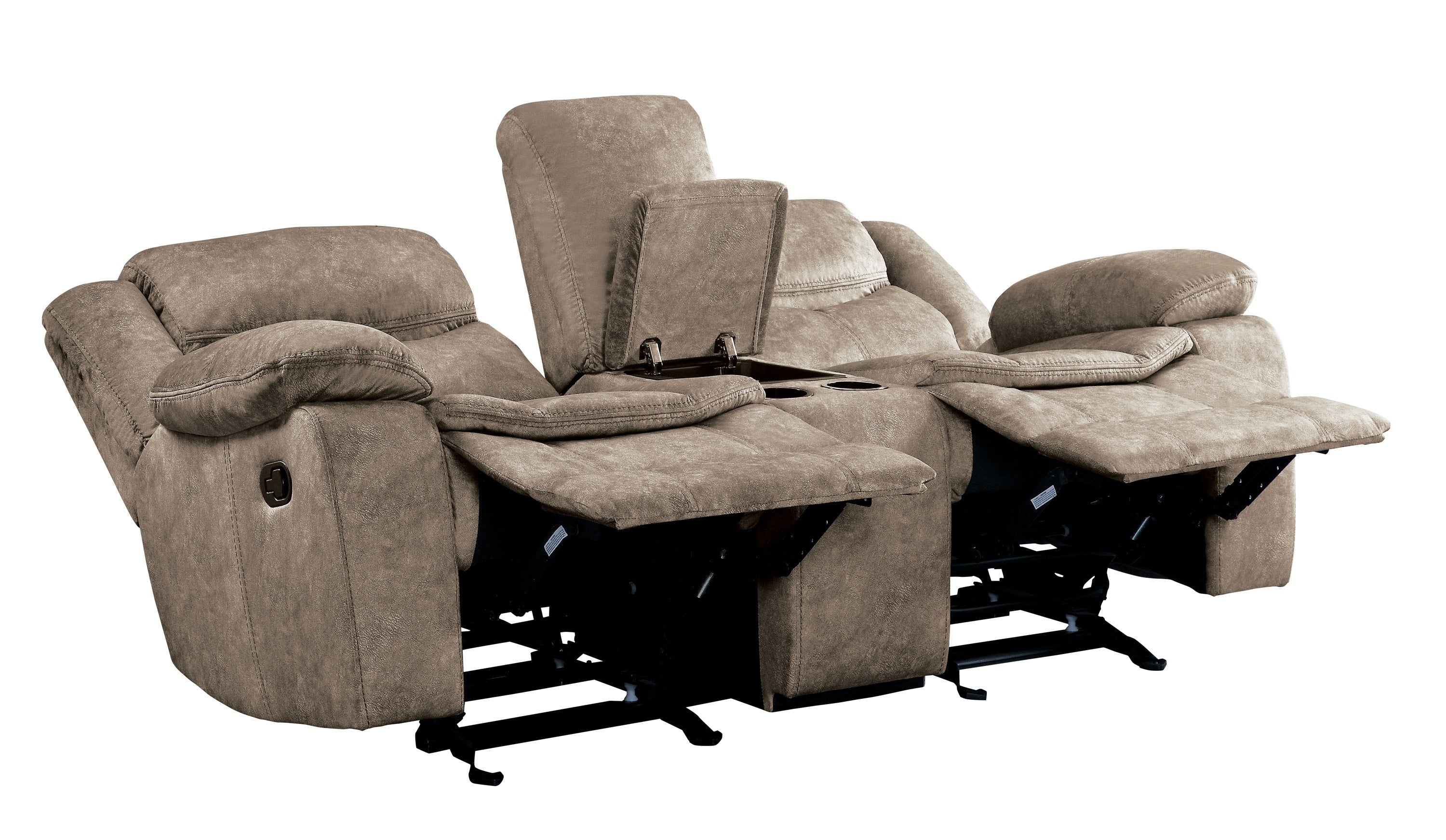 Bastrop Brown Fabric Double Glider Reclining Loveseat with Center Console - 8230FBR-2 - Bien Home Furniture & Electronics