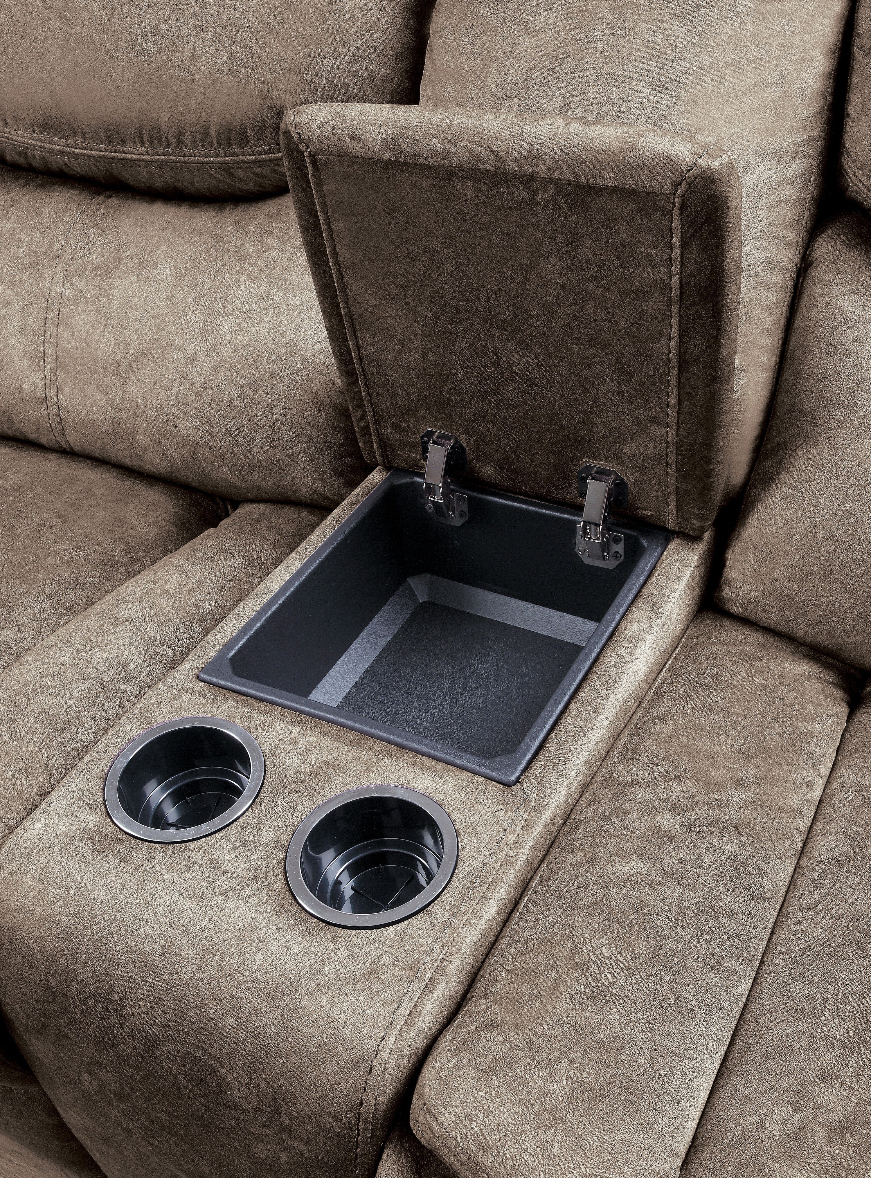 Bastrop Brown Fabric Double Glider Reclining Loveseat with Center Console - 8230FBR-2 - Bien Home Furniture & Electronics