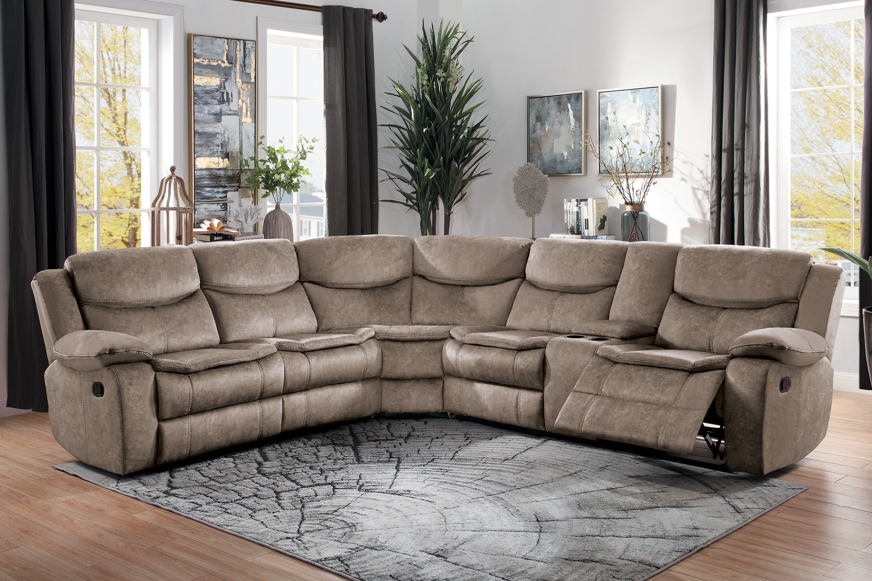 Microsuede sectional with recliners sale