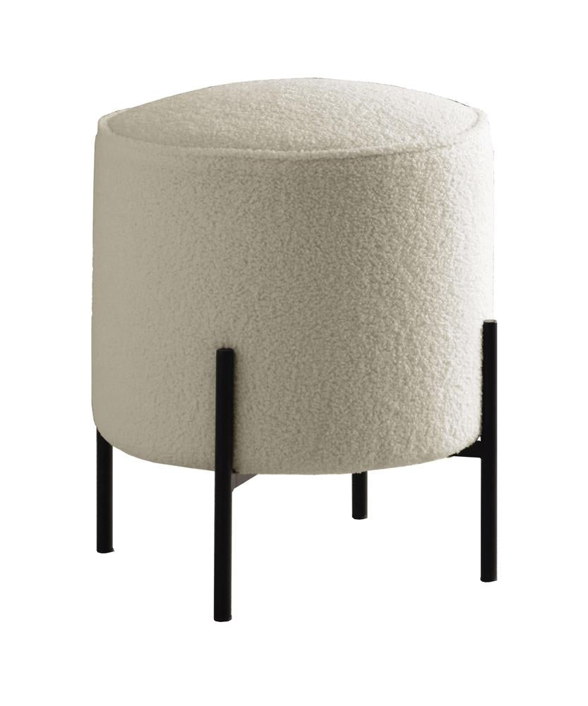 Basye Round Upholstered Ottoman Beige/Matte Black - 905495 - Bien Home Furniture &amp; Electronics