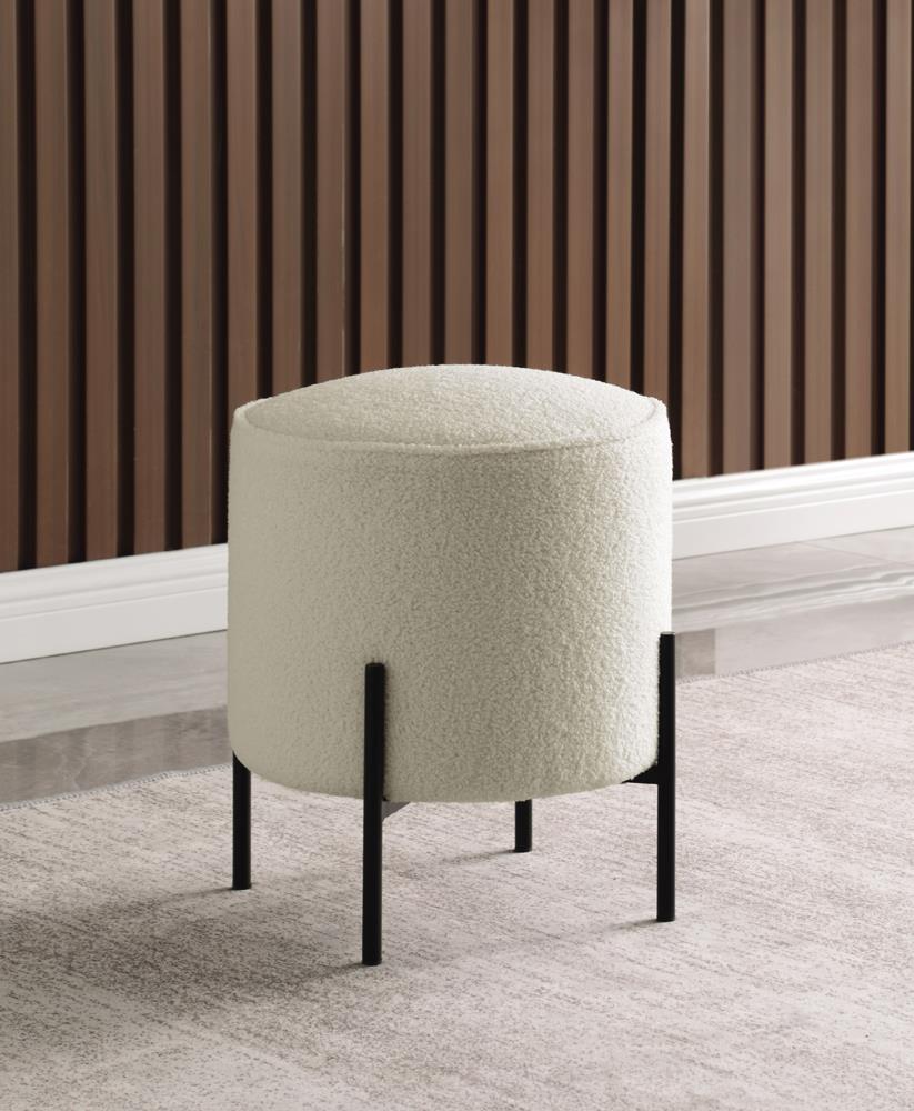 Basye Round Upholstered Ottoman Beige/Matte Black - 905495 - Bien Home Furniture &amp; Electronics