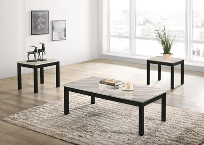 Bates Faux Marble 3-Piece Occasional Table Set White/Black - 723615 - Bien Home Furniture &amp; Electronics