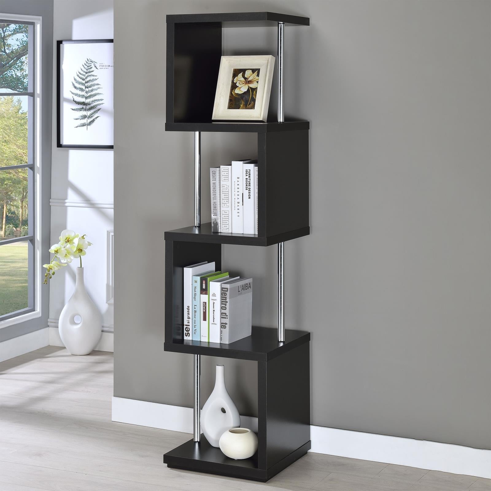 Baxter Black/Chrome 4-Shelf Bookcase - 801419 - Bien Home Furniture &amp; Electronics