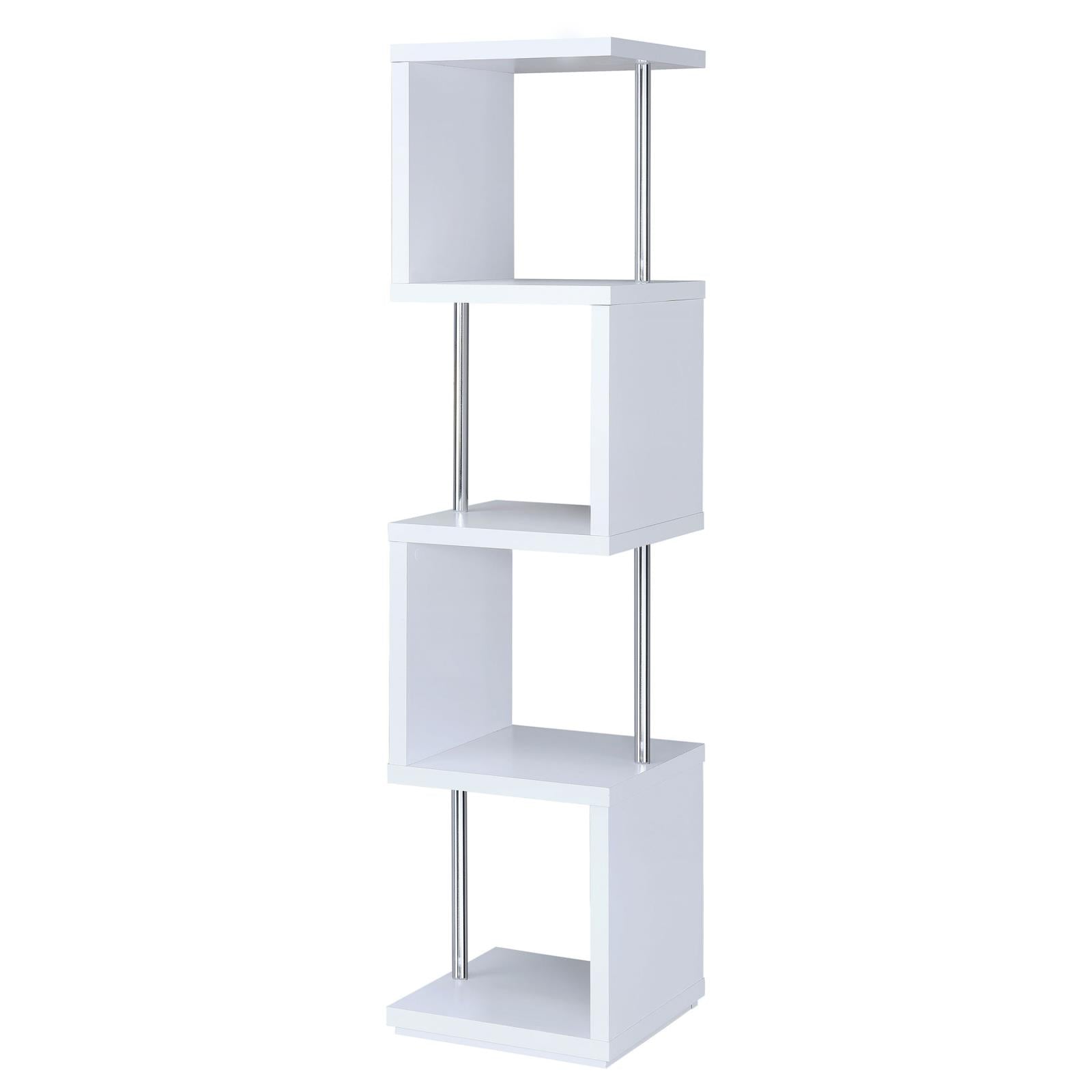 Baxter White/Chrome 4-Shelf Bookcase - 801418 - Bien Home Furniture &amp; Electronics