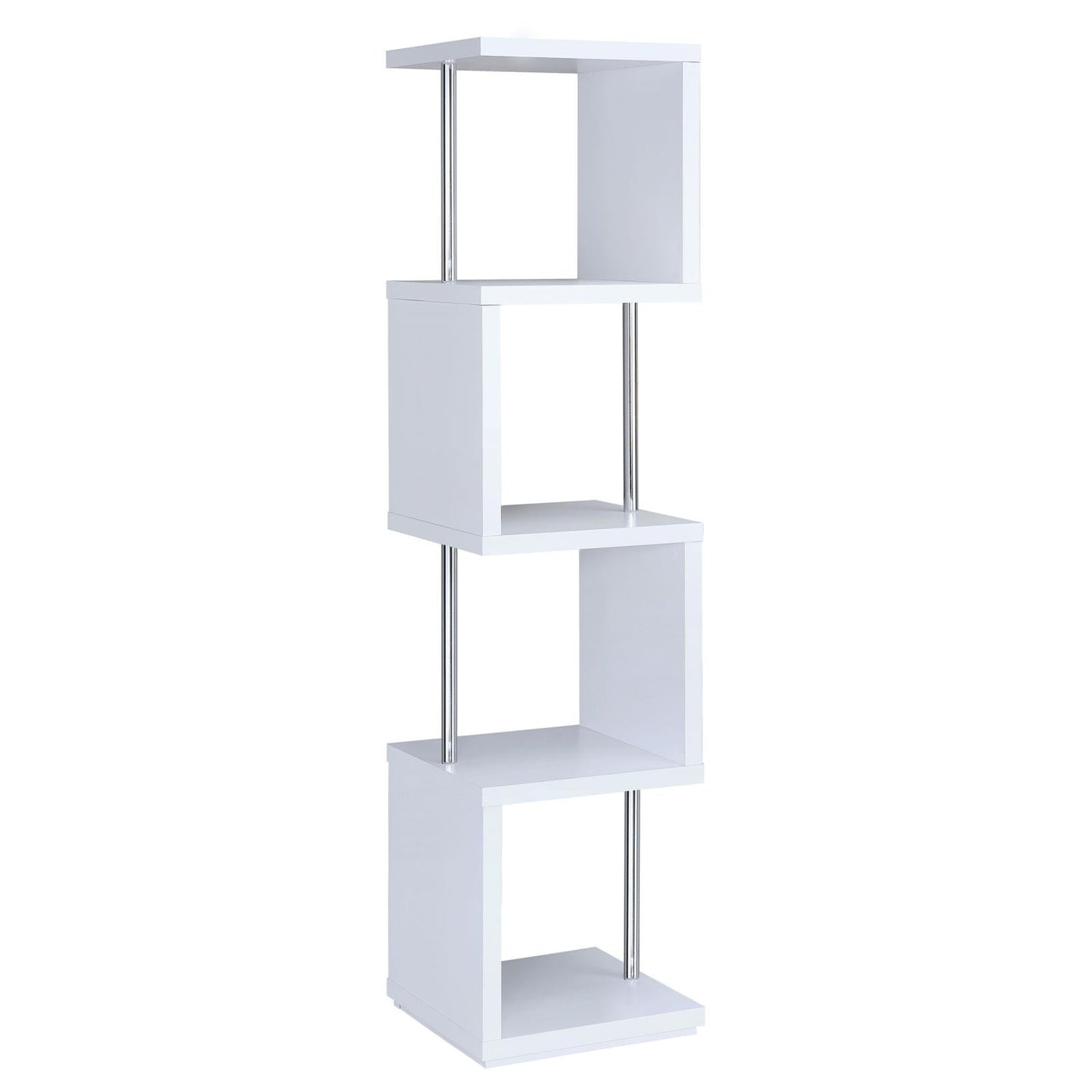 Baxter White/Chrome 4-Shelf Bookcase - 801418 - Bien Home Furniture & Electronics