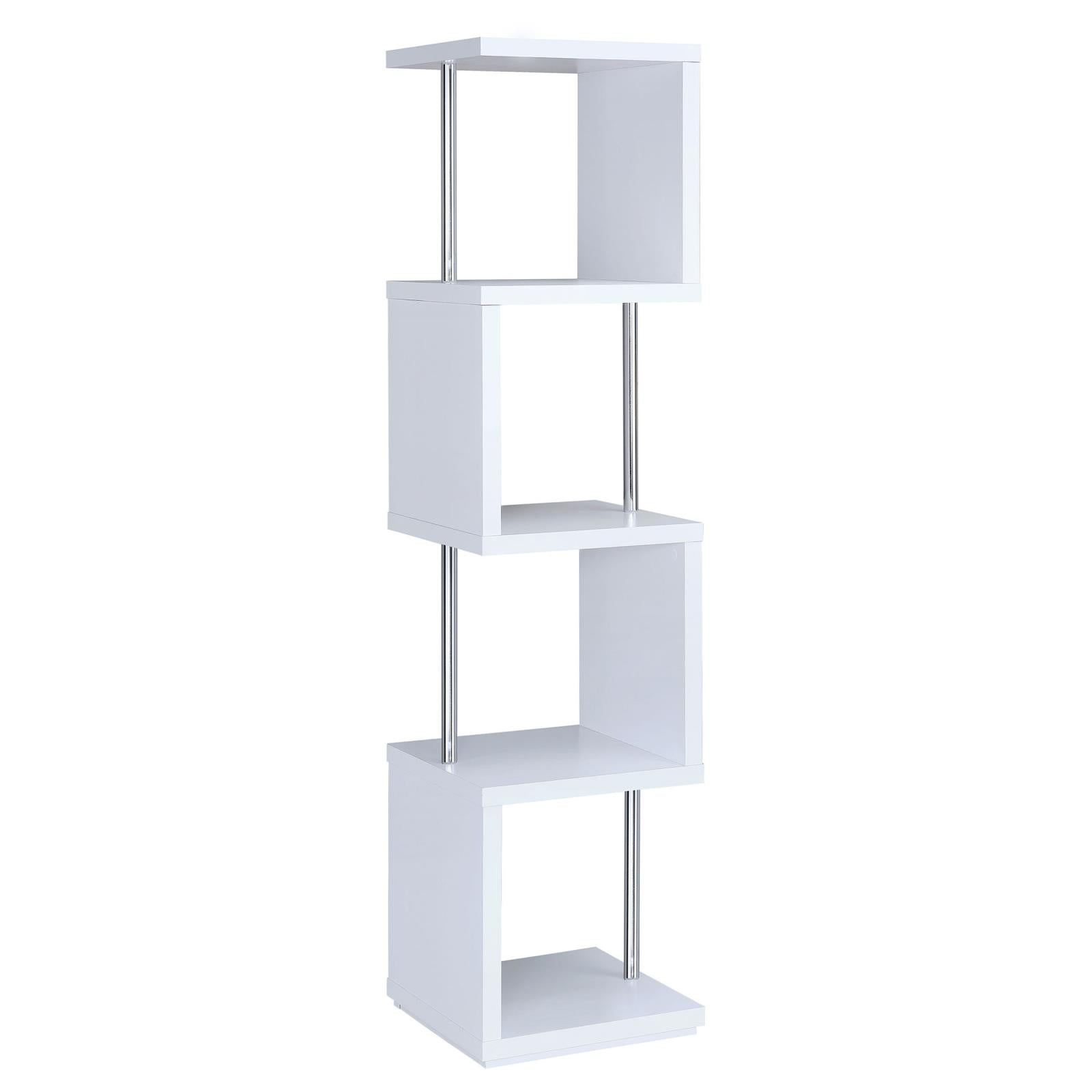 Baxter White/Chrome 4-Shelf Bookcase - 801418 - Bien Home Furniture &amp; Electronics