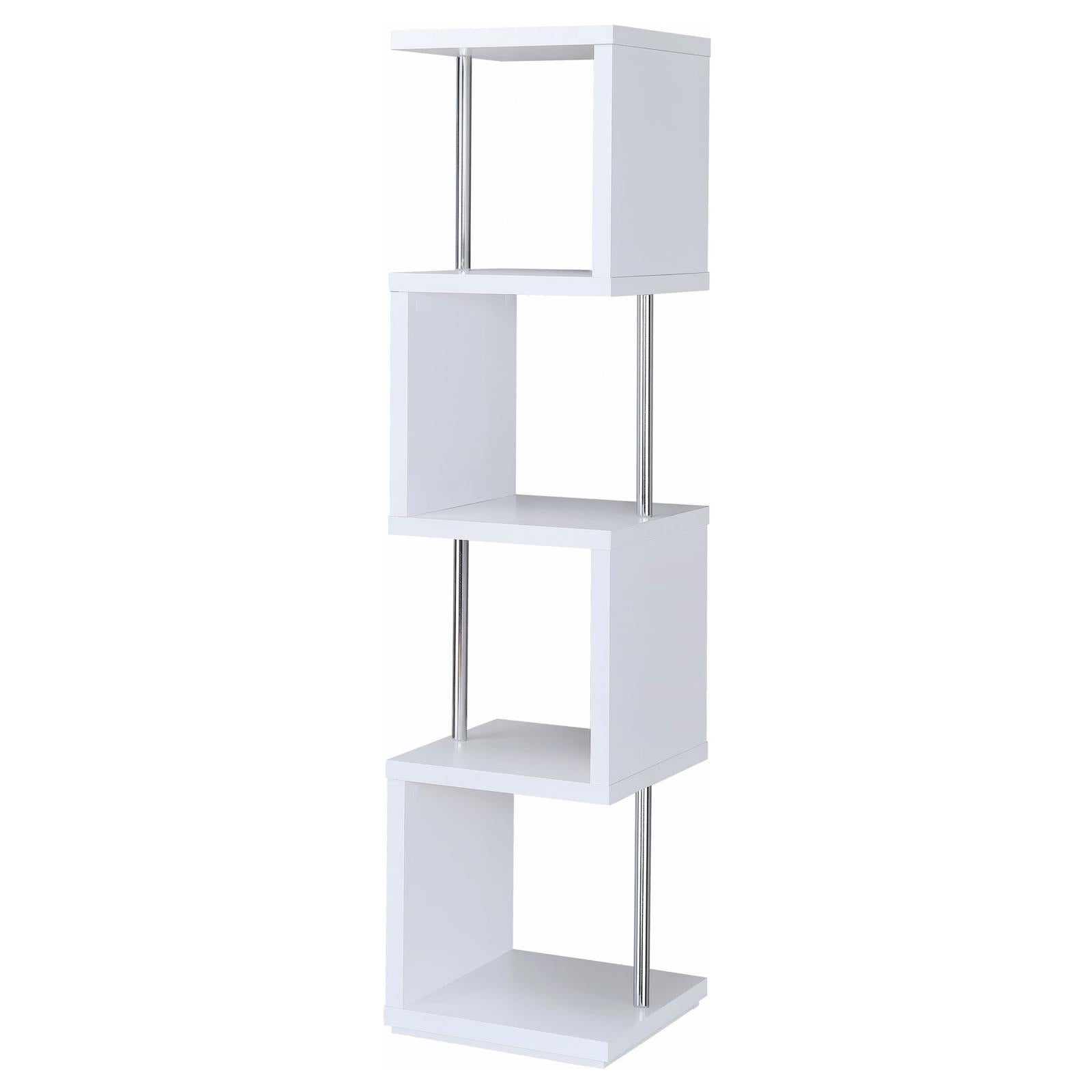 Baxter White/Chrome 4-Shelf Bookcase - 801418 - Bien Home Furniture &amp; Electronics