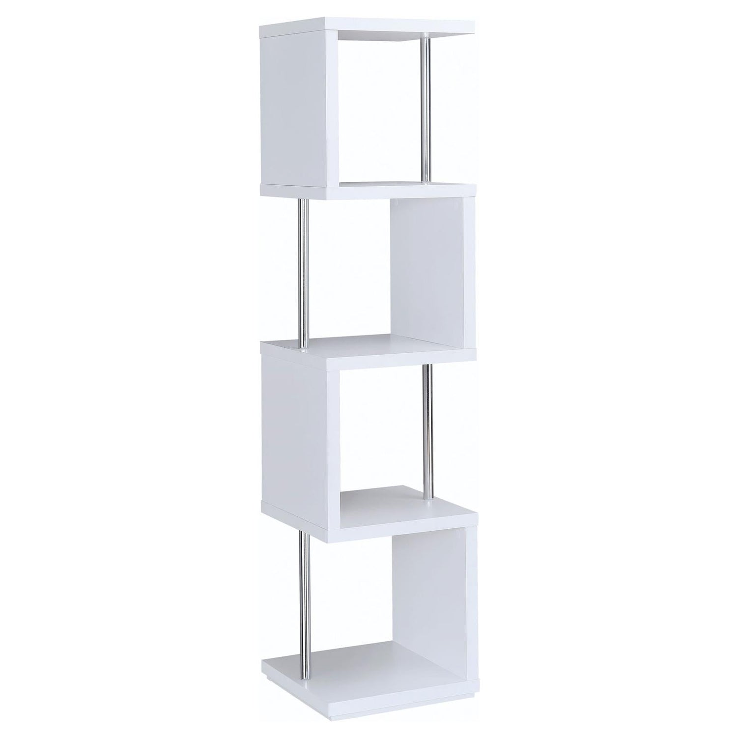 Baxter White/Chrome 4-Shelf Bookcase - 801418 - Bien Home Furniture & Electronics