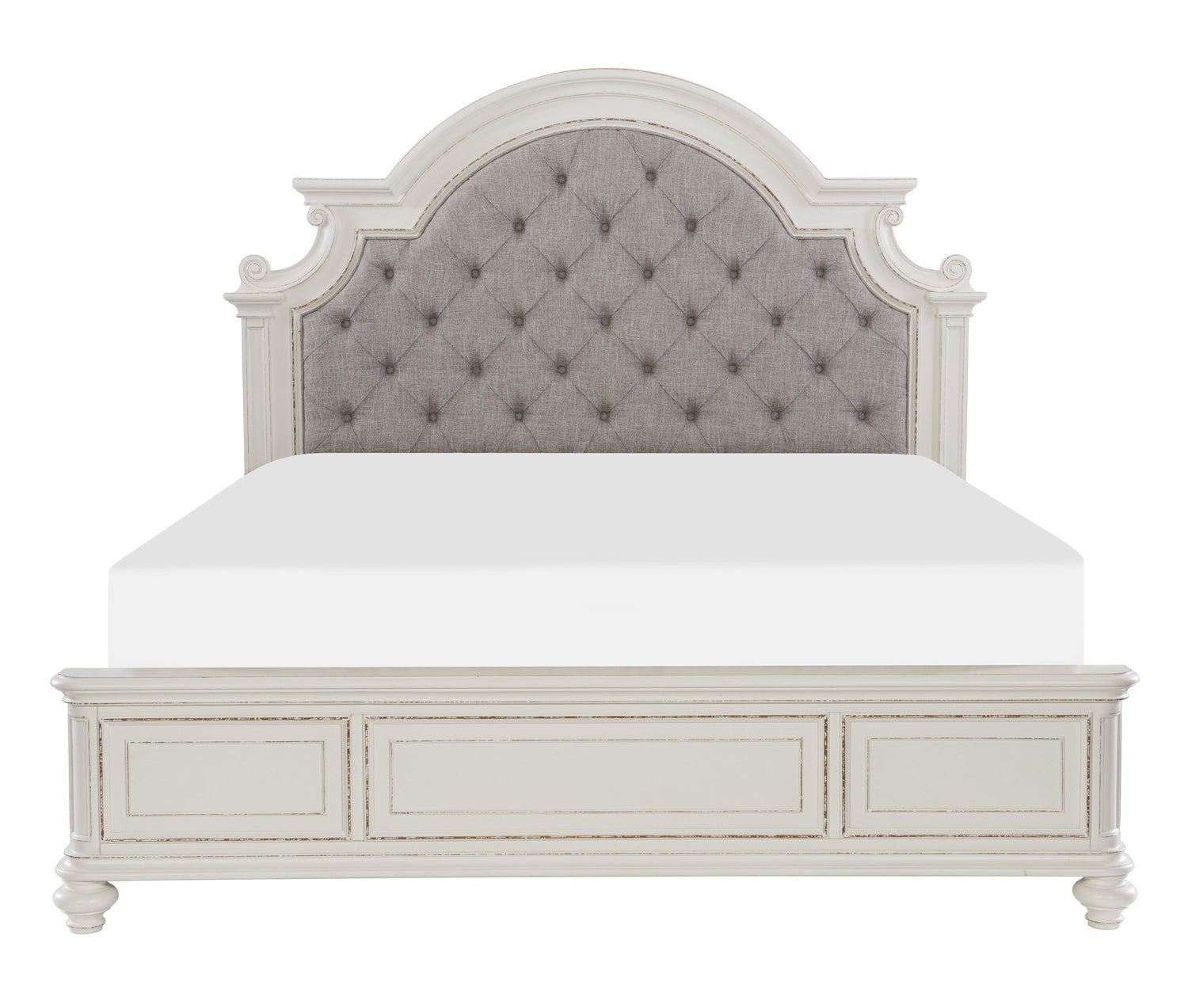 Baylesford Antique White King Upholstered Panel Bed - SET | 1624KW-1 | 1624KW-2 | 1624W-3 - Bien Home Furniture &amp; Electronics