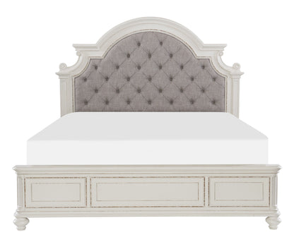 Baylesford Antique White King Upholstered Panel Bed - SET | 1624KW-1 | 1624KW-2 | 1624W-3 - Bien Home Furniture &amp; Electronics