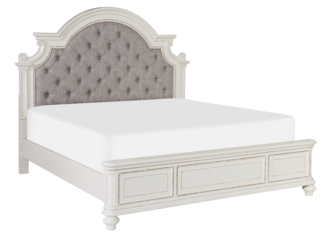 Baylesford Antique White Queen Upholstered Panel Bed - SET | 1624W-1 | 1624W-2 | 1624W-3 - Bien Home Furniture &amp; Electronics