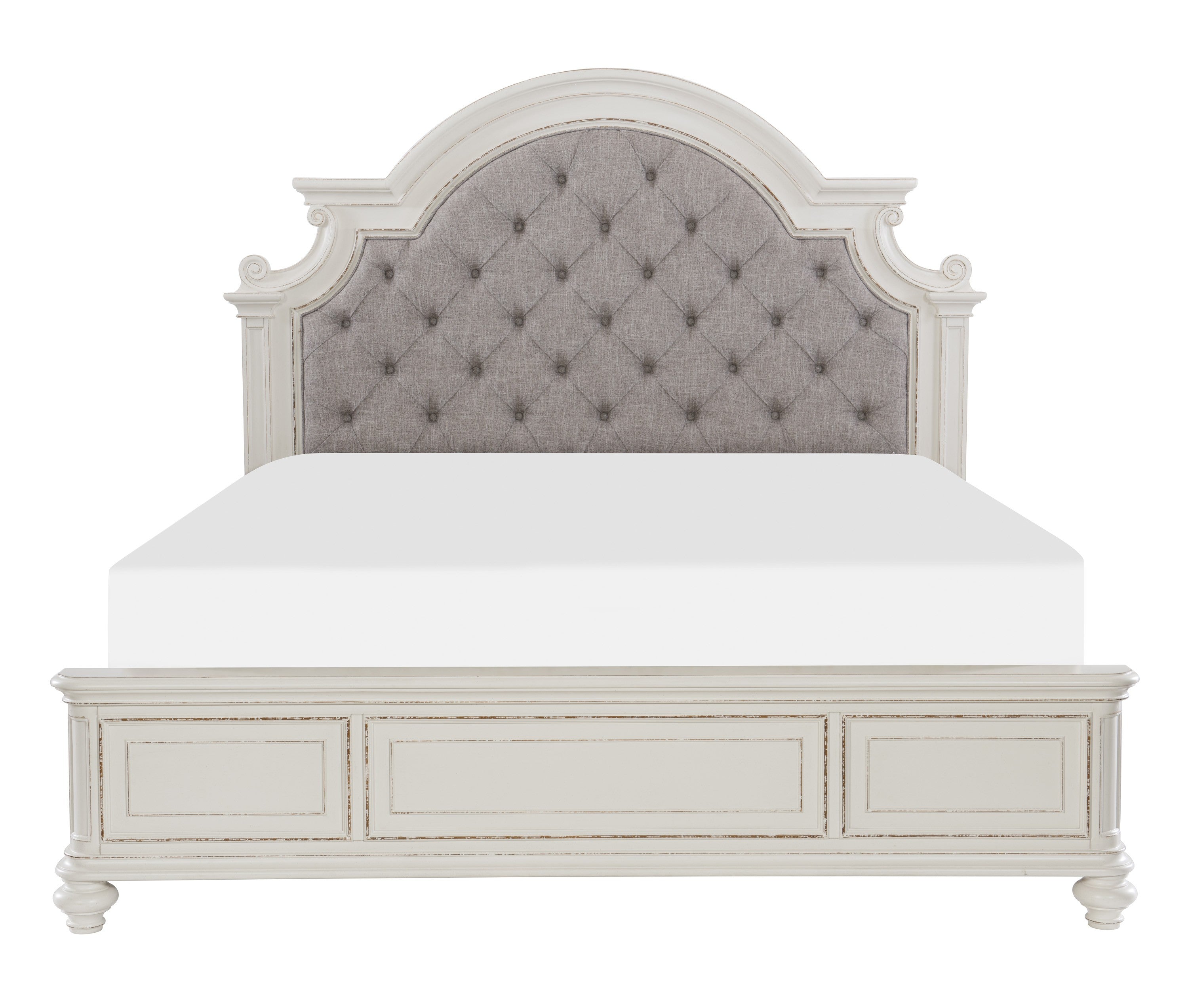 Baylesford Antique White Queen Upholstered Panel Bed - SET | 1624W-1 | 1624W-2 | 1624W-3 - Bien Home Furniture &amp; Electronics