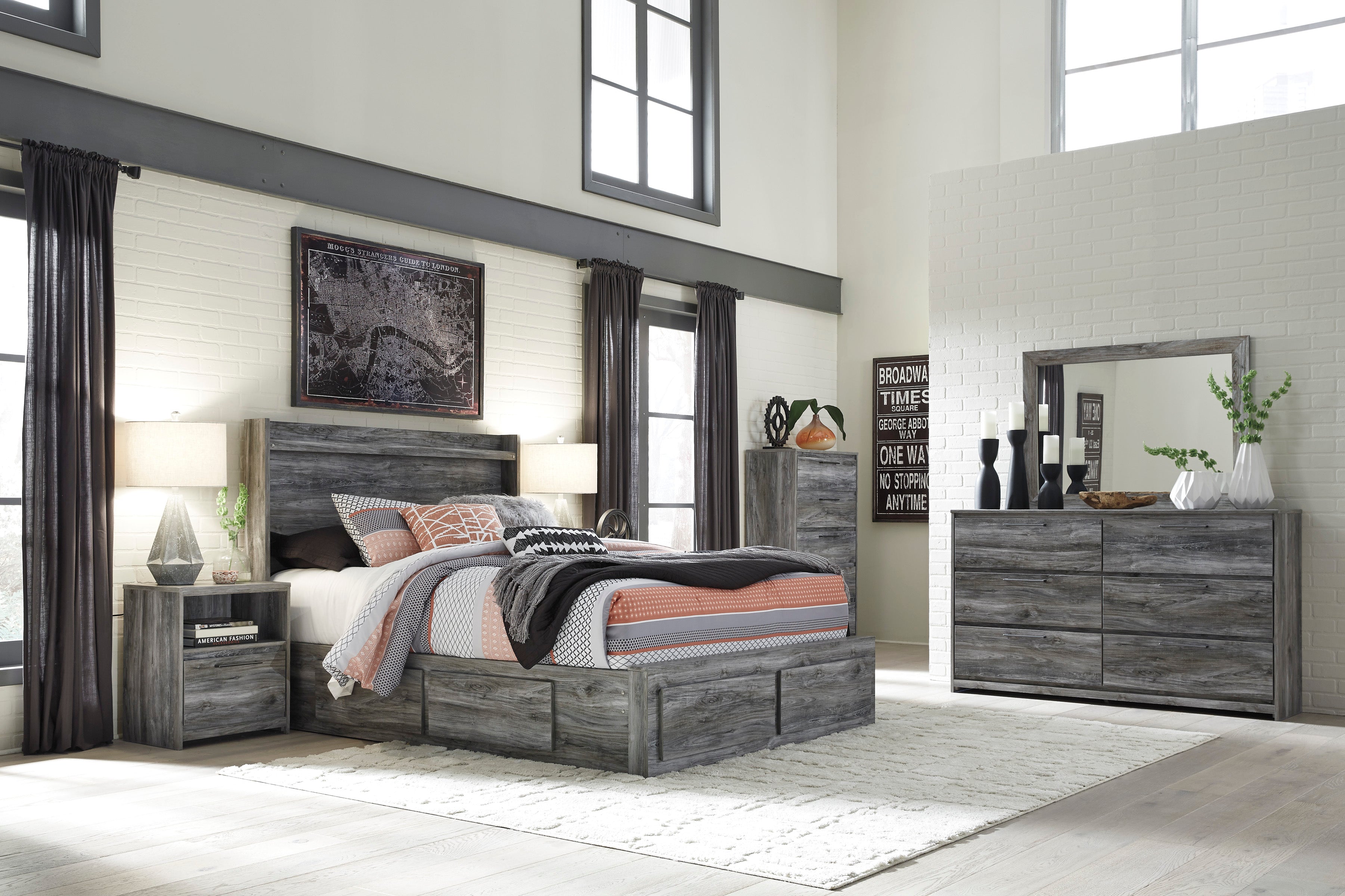 Baystorm Gray LED Double Side/Footboard Storage Platform Bedroom Set - SET | B221-56S | B221-58 | B221-60(2) | B221-31 | B221-35 | B100-14 - Bien Home Furniture & Electronics