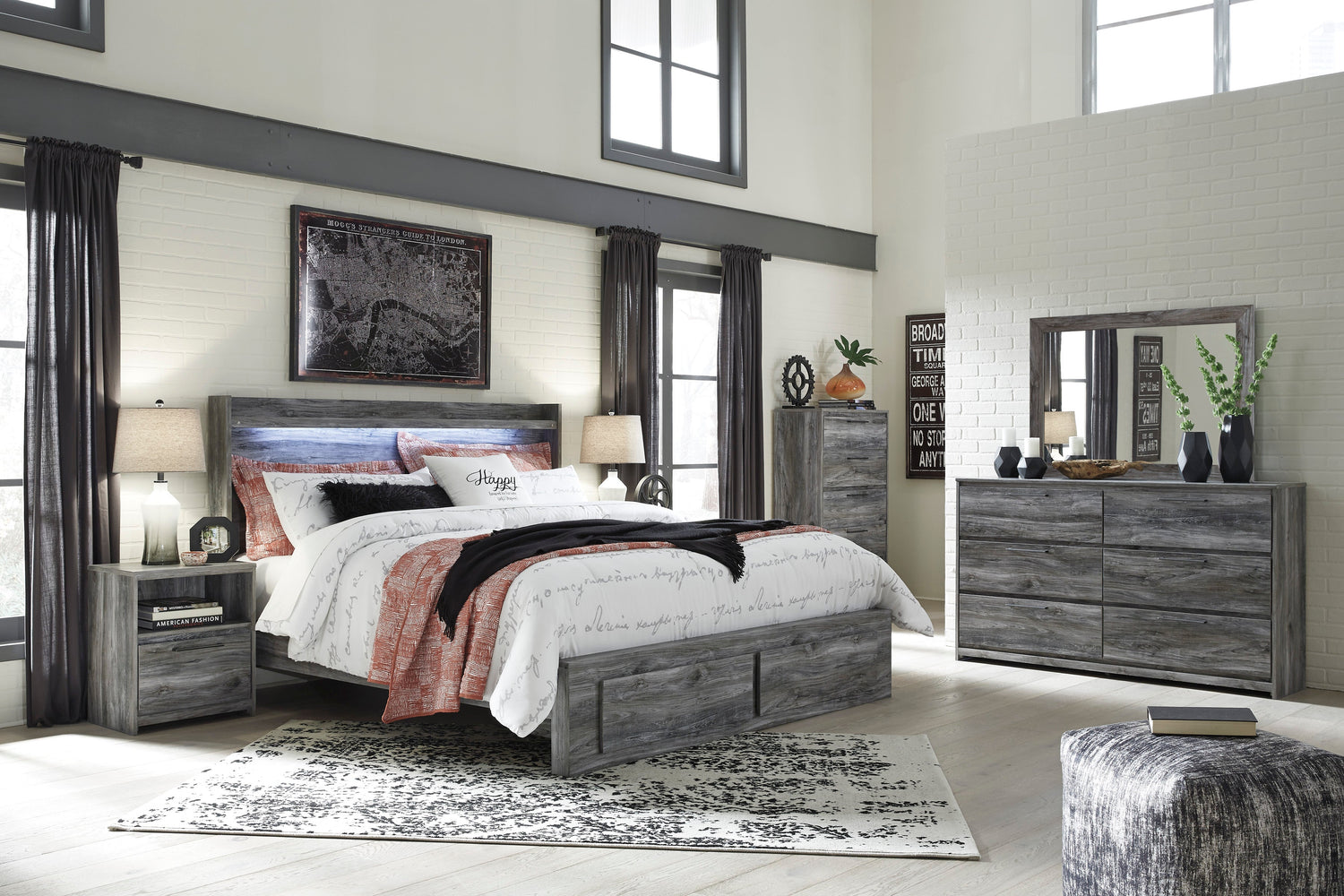 Baystorm Gray LED Footboard Storage Platform Bedroom Set - SET | B221-54S | B221-57 | B221-95 | B221-31 | B221-35 | B221-91 | B221-46 | B100-13 - Bien Home Furniture & Electronics