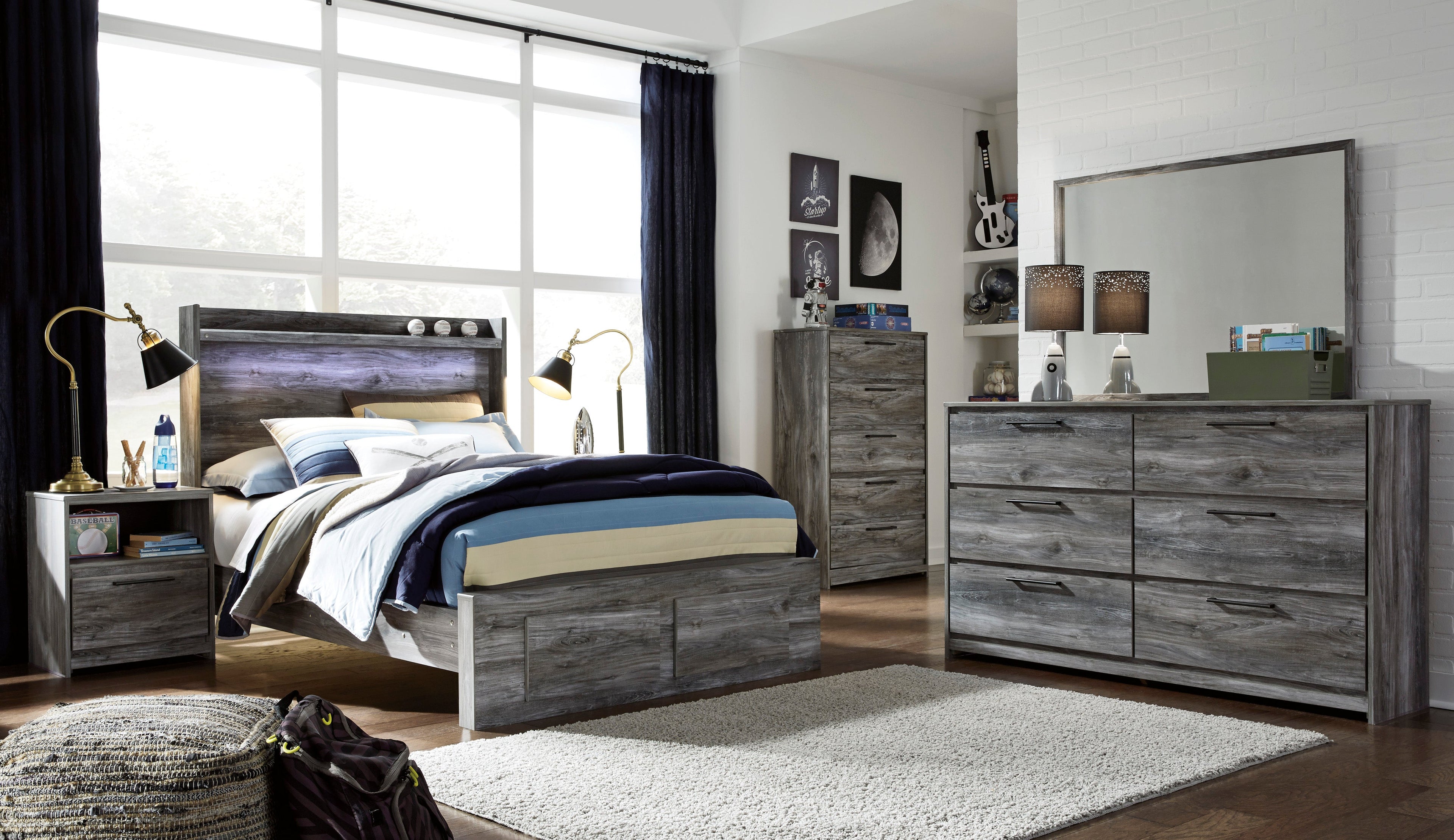 Baystorm Gray LED Footboard Storage Platform Youth Bedroom Set - SET | B221-84S | B221-87 | B221-89 | B221-31 | B221-91 | B100-12 - Bien Home Furniture & Electronics
