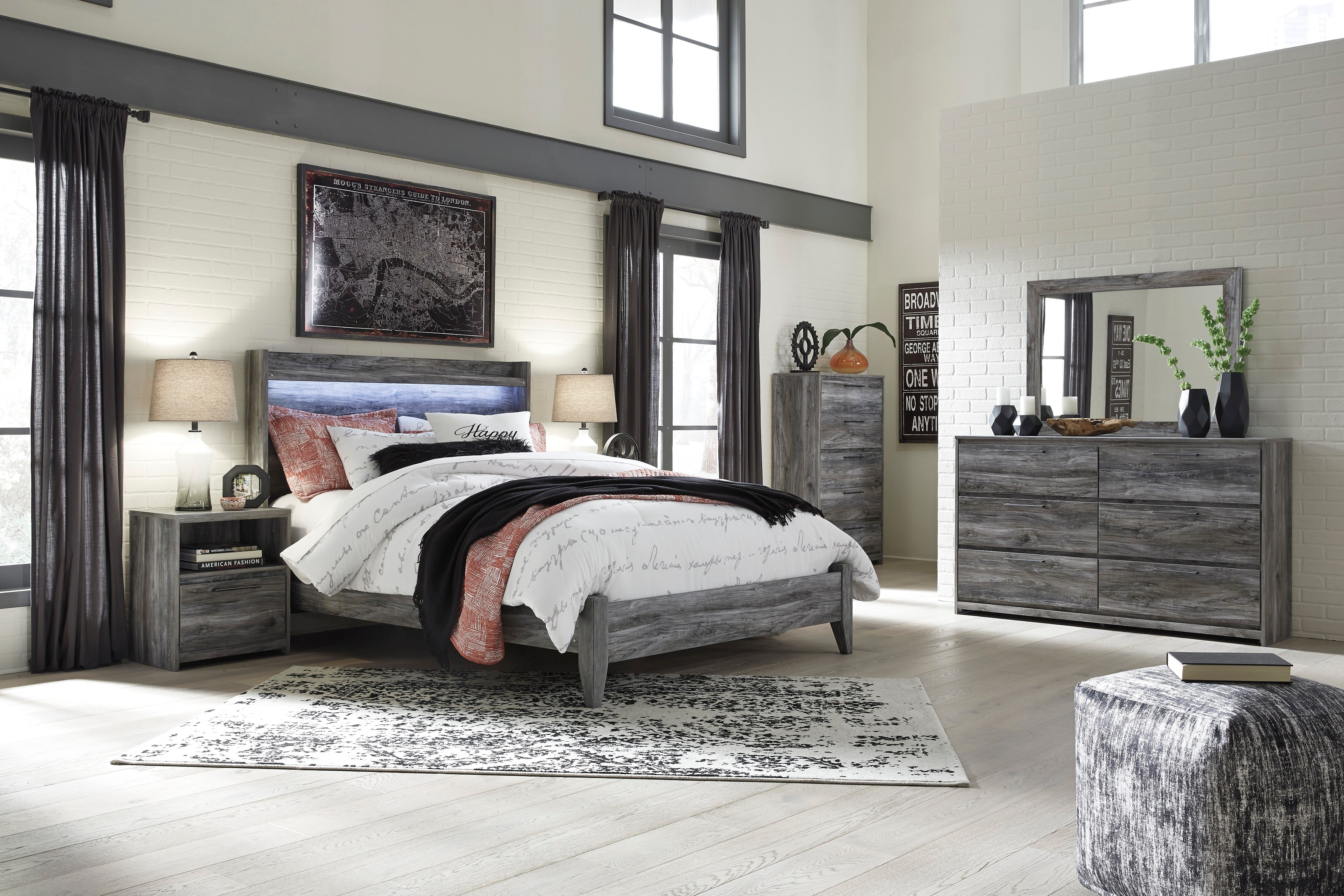 Baystorm Gray LED Panel Bedroom Set - SET | B221-54 | B221-57 | B221-31 | B221-35 - Bien Home Furniture & Electronics