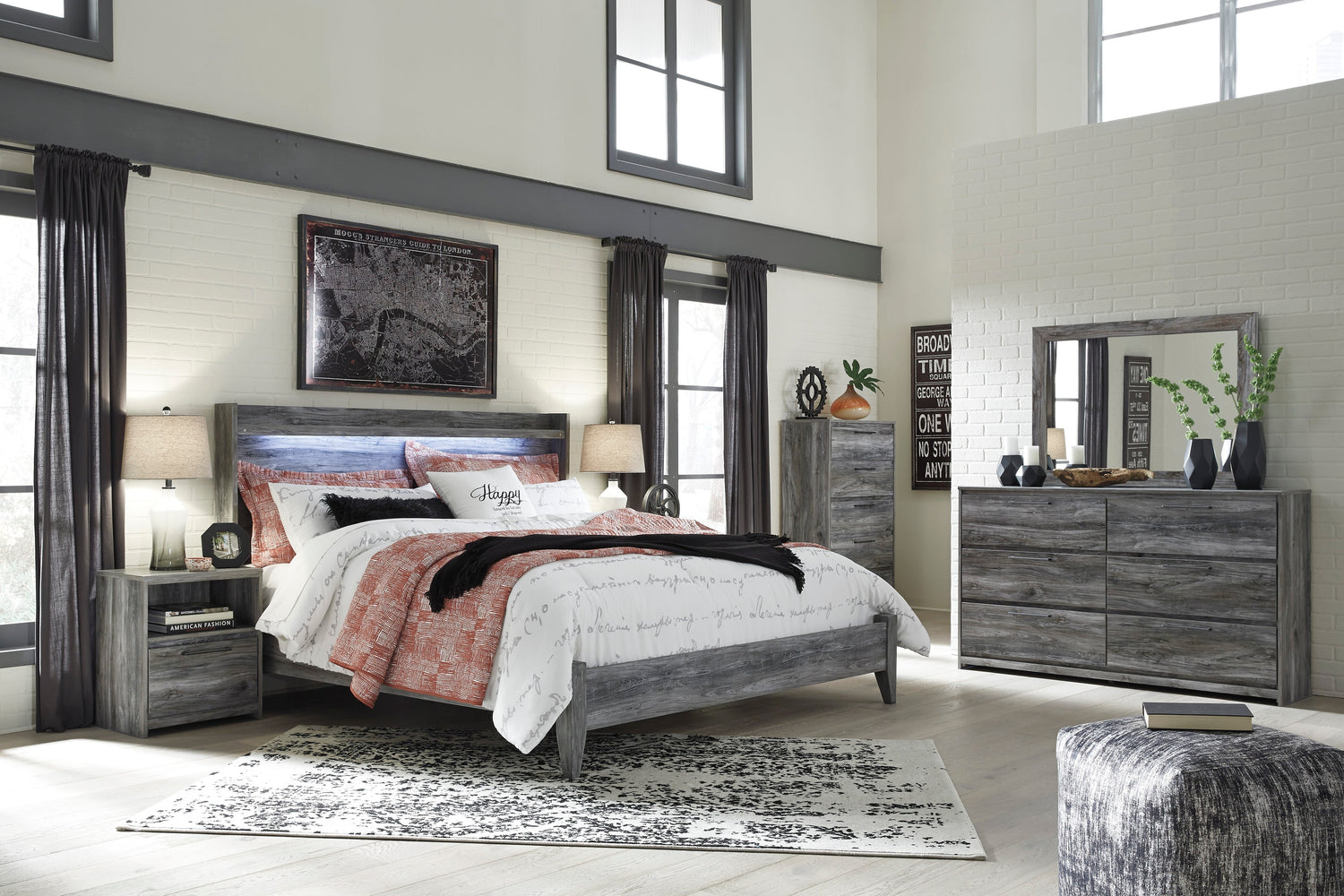 Baystorm Gray LED Panel Bedroom Set - SET | B221-54 | B221-57 | B221-31 | B221-35 - Bien Home Furniture & Electronics