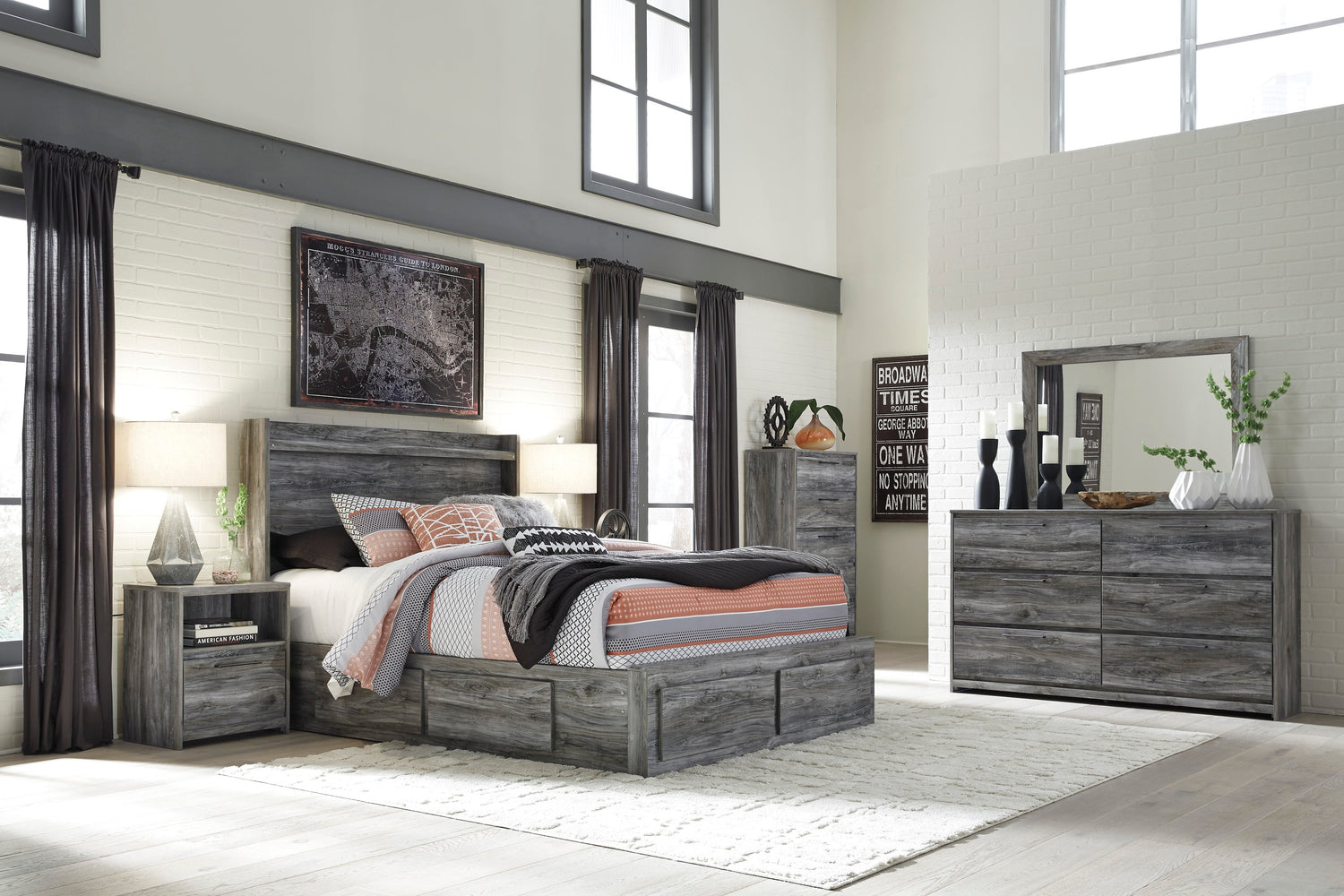 Baystorm Gray LED Side/Footboard Storage Platform Bedroom Set - SET | B221-56S | B221-58 | B221-95 | B221-60 | B221-31 | B221-35 | B221-91 | B100-14 - Bien Home Furniture & Electronics